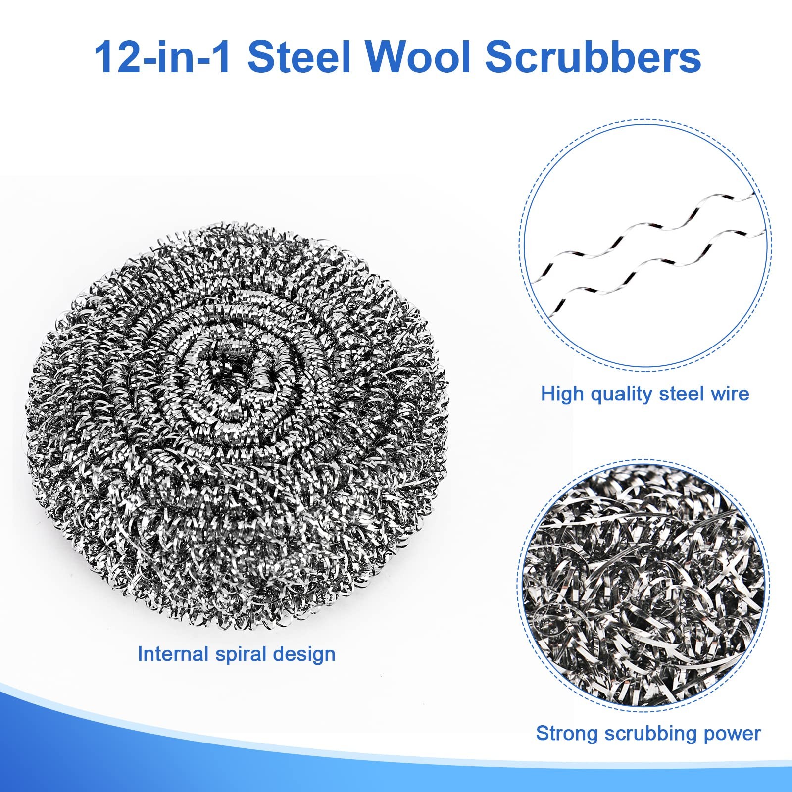 12Pack Upgraded Steel Wool Scrubbers – Premium Stainless Steel Scrubber, Metal S