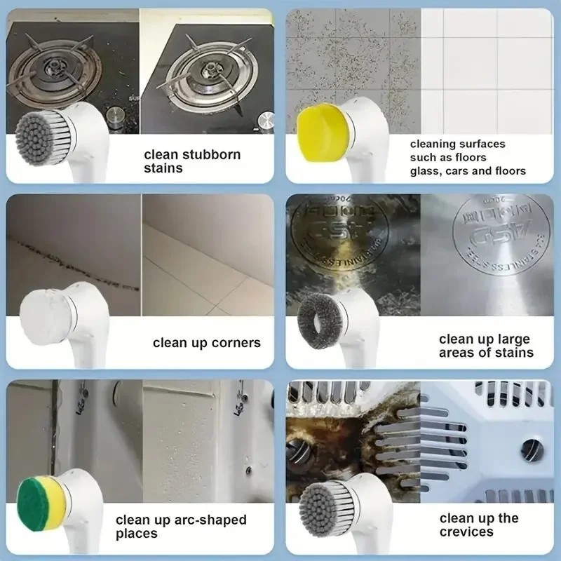 Electric Spin Scrubber 5-in-1 Cleaning Brush for Bathroom, Kitchen & Tiles