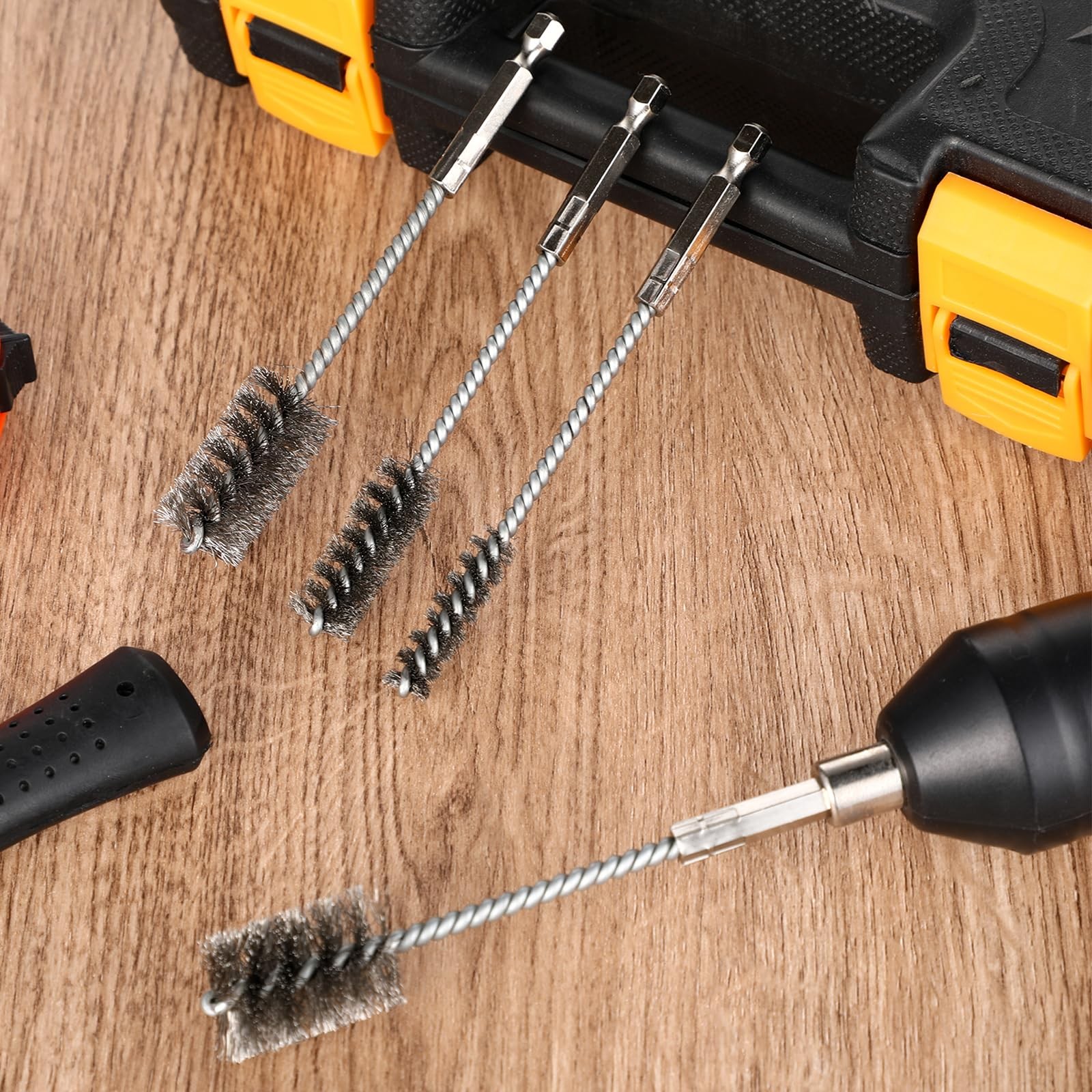 4 Pcs Stainless Steel Wire Brushes for Drill Stainless Steel Bore Brush Set 3/8′