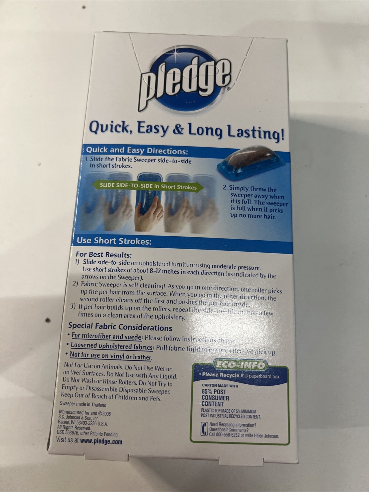 Pledge Fabric Sweeper For Pet Hair New Discontinued Removes Cat Dog Easy To Use