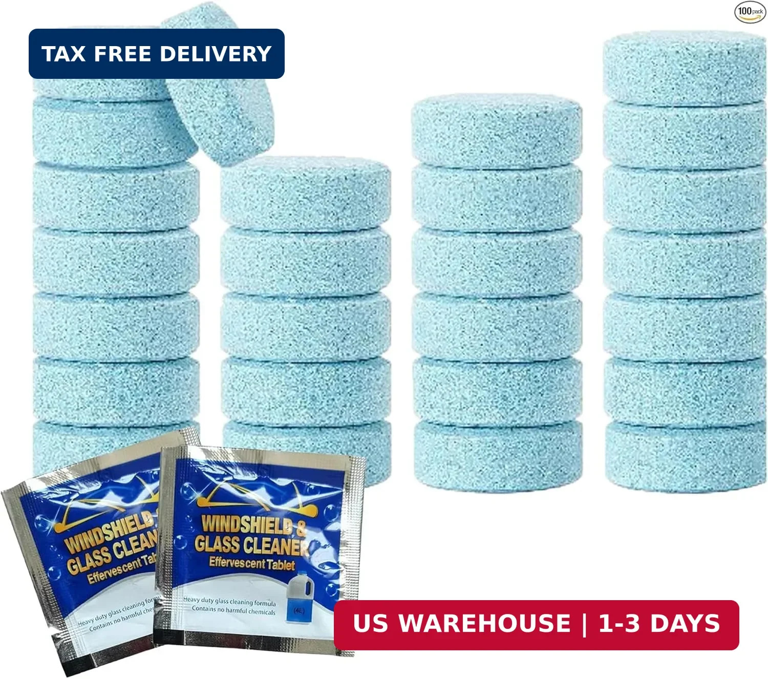 100 Pcs Windshield Washer Fluid Tablets – Solid Concentrated Glass Cleaner for C