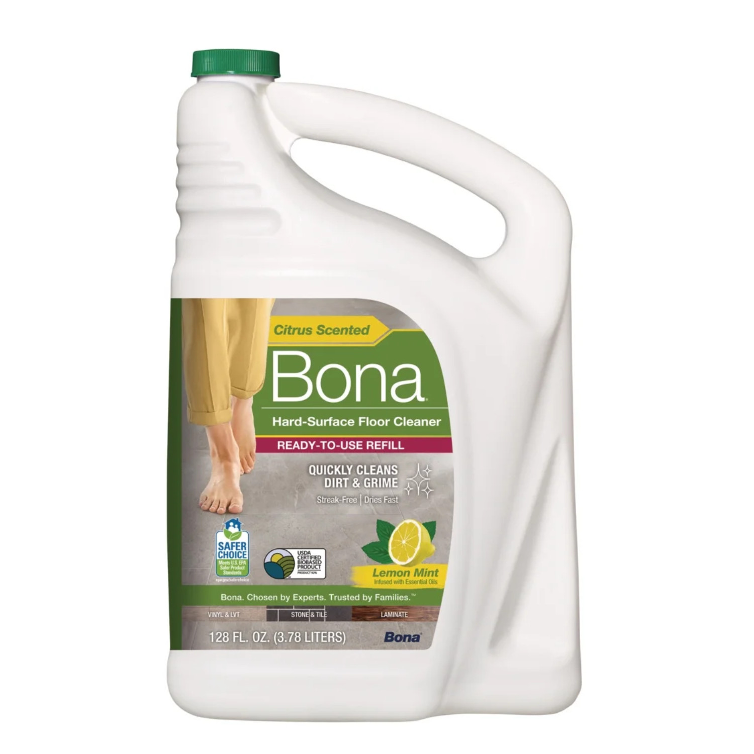 2 Pack Bona Hard Surface Floor Cleaner 128 oz Lemon Mint Deep Clean Power