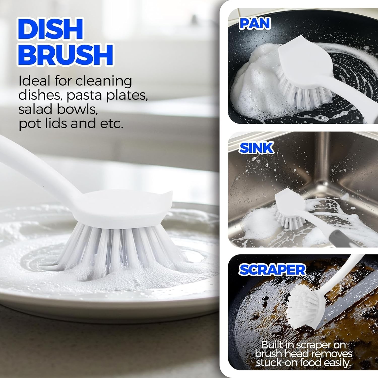 Dish Brush Set with Bottle Pan and Straw Brushes Kitchen Cleaning Tools