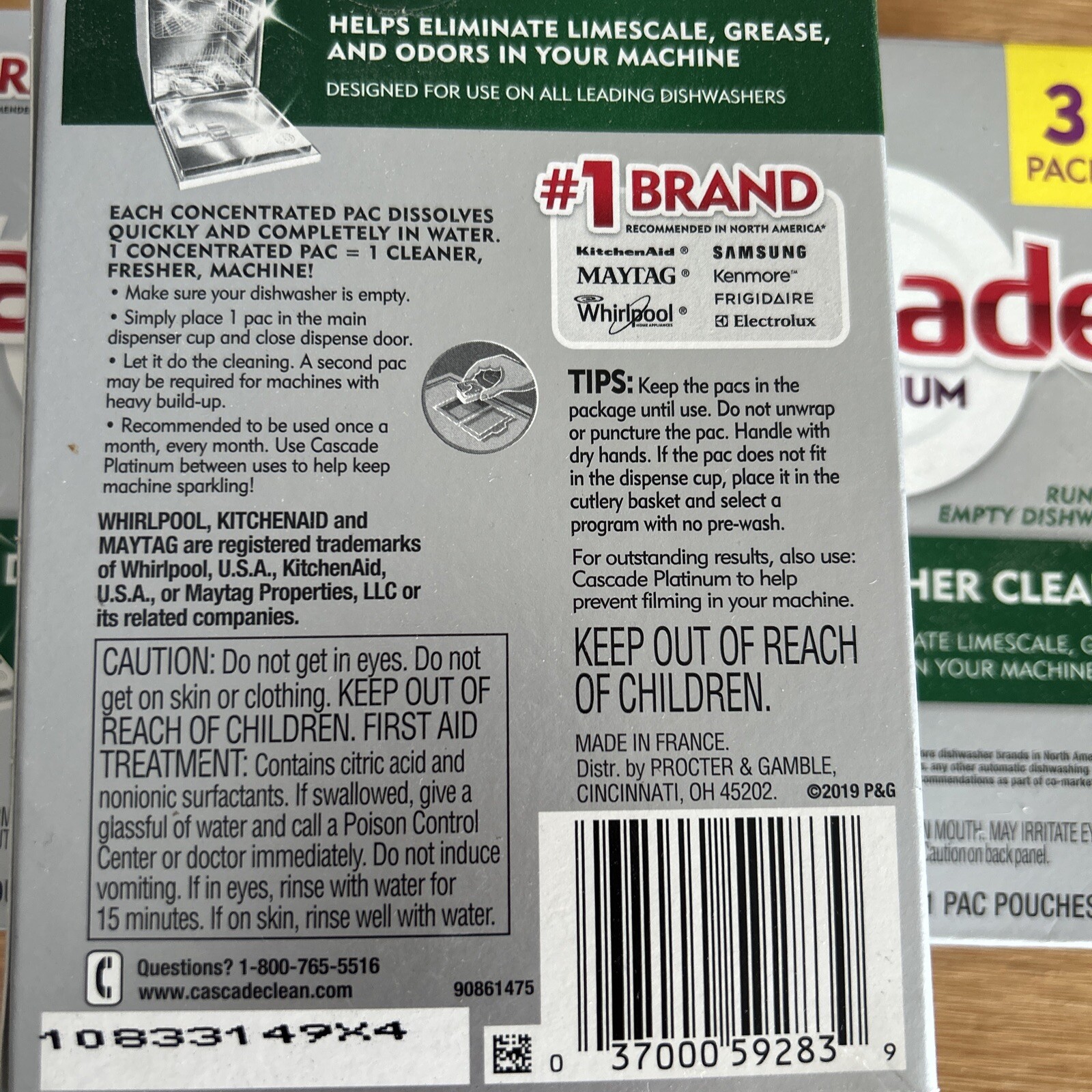 3 Boxes New Cascade PLATINUM DISHWASHER CLEANER 3-ct Per Box