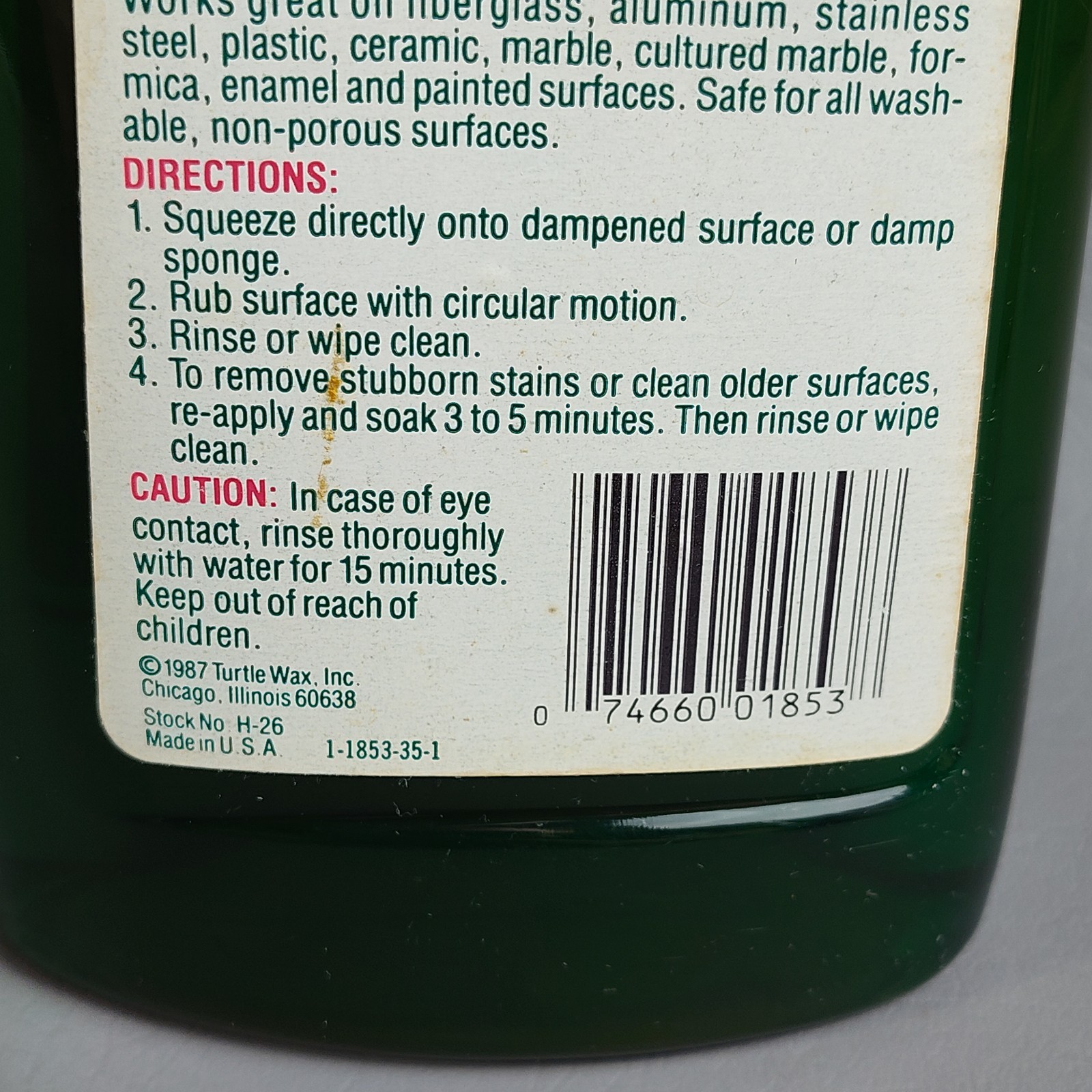 Vintage Turtle Wax SCRATCH GUARD Bath & Kitchen Cleaner 1987 USA Movie Prop
