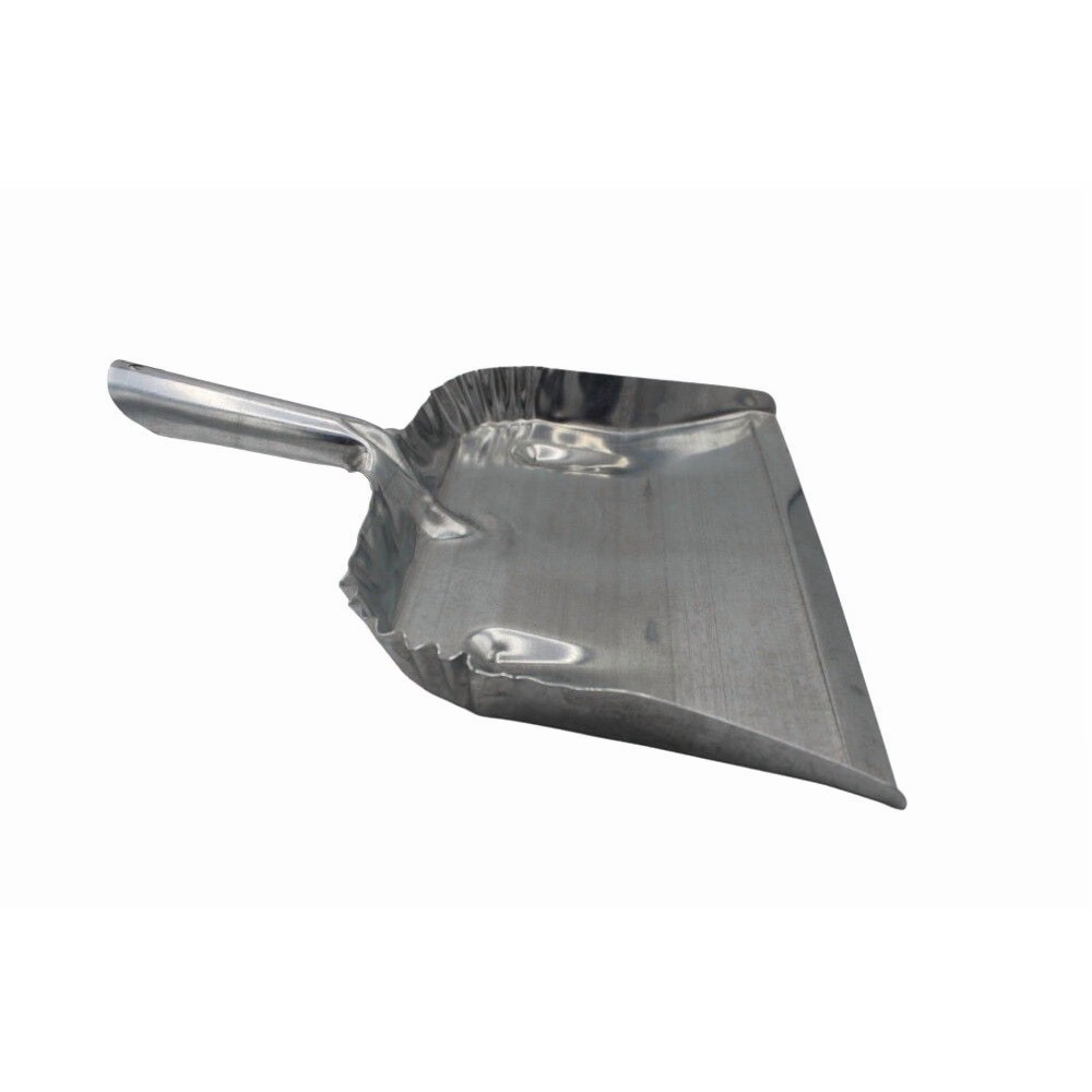 Heavy Duty Galvanized Steel Dustpan with Long Handle Silver