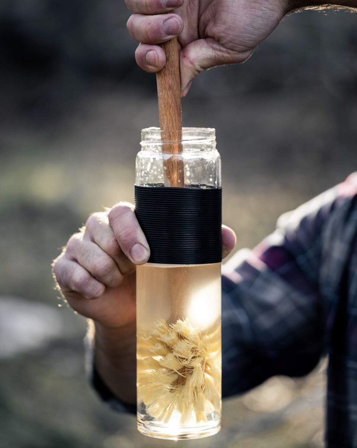 Biodegradable Bottle Brush Extra Long, Hemp Bristles in Wide Mouth Containers