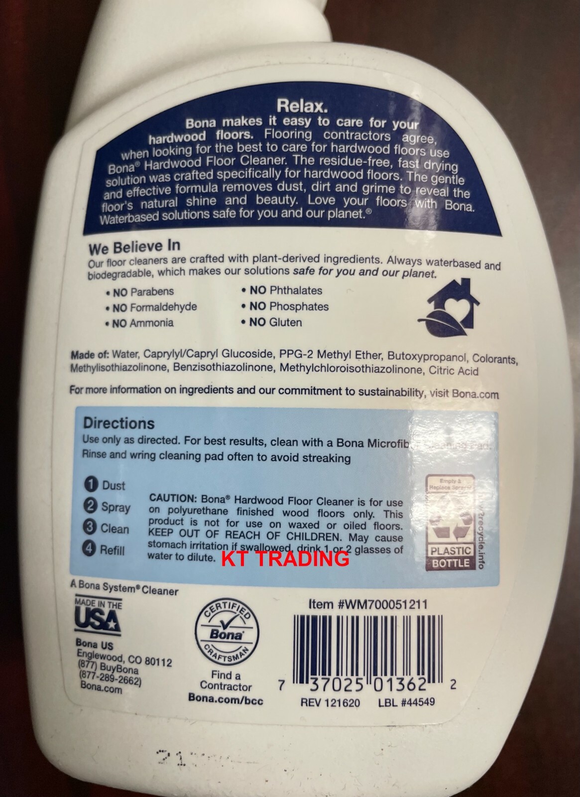 BONA ~ HARD WOOD FLOOR Biodegradable Gentle CLEANER Clean Reveal Natural Shine