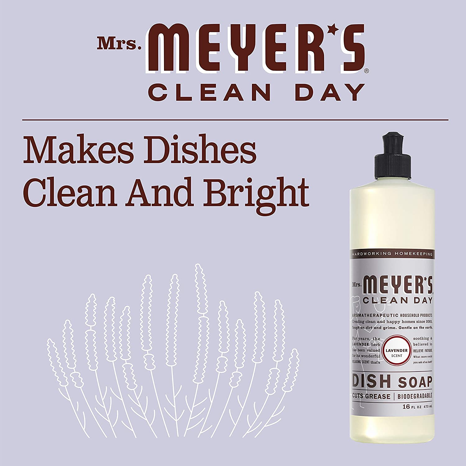 Mrs. Meyer’s Clean Day Liquid Dish Soap, Lavender, 16 Fl. Oz – Pack of 3