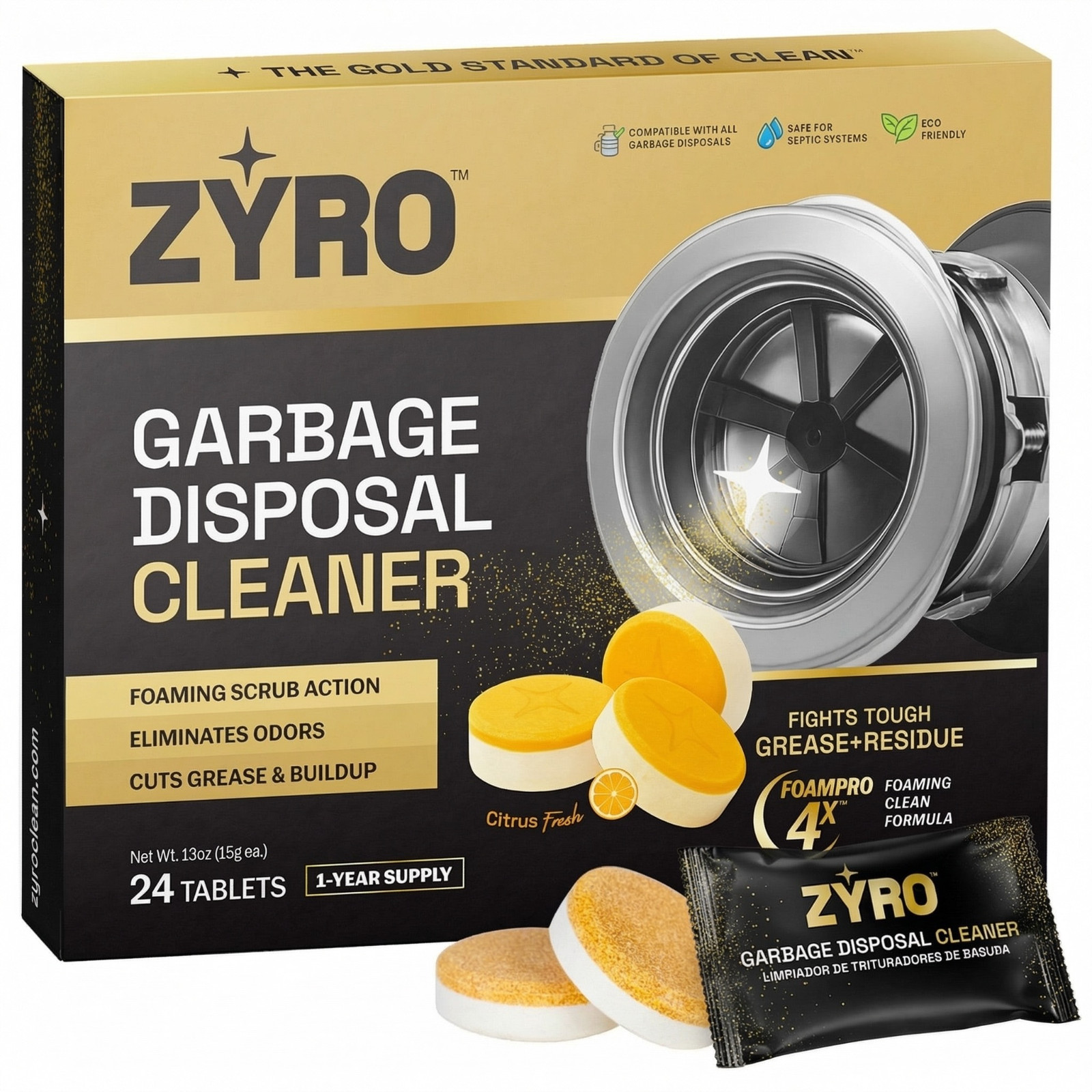 Zyro Garbage Disposal Cleaner & Deodorizer, Kitchen Sink Cleaner Tablets, 24Pack