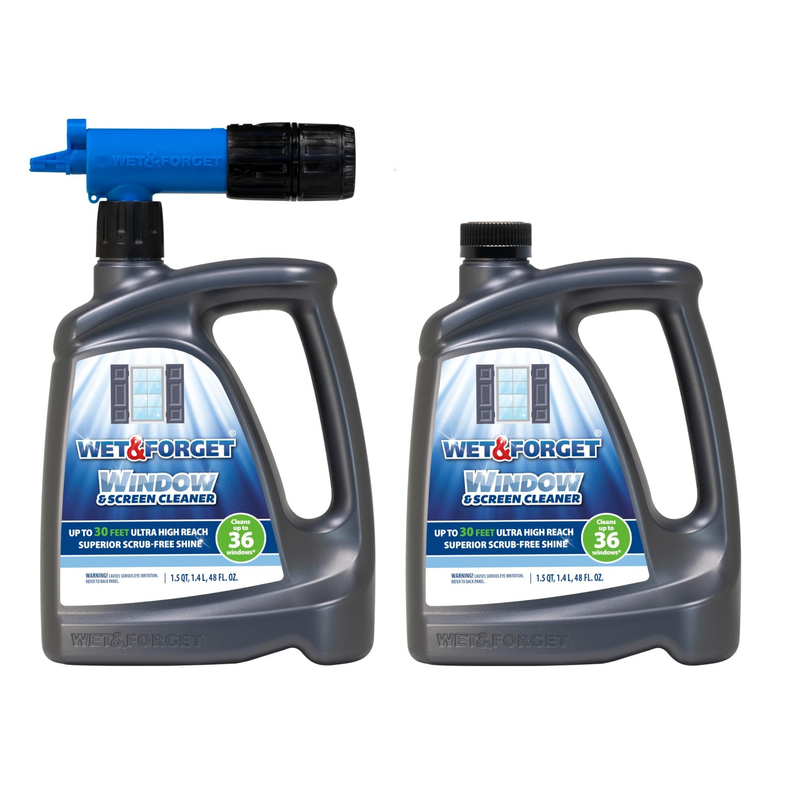 Outdoor Window & Screen Cleaner Spray with Hose Attachment – No Scrubbing, 48oz