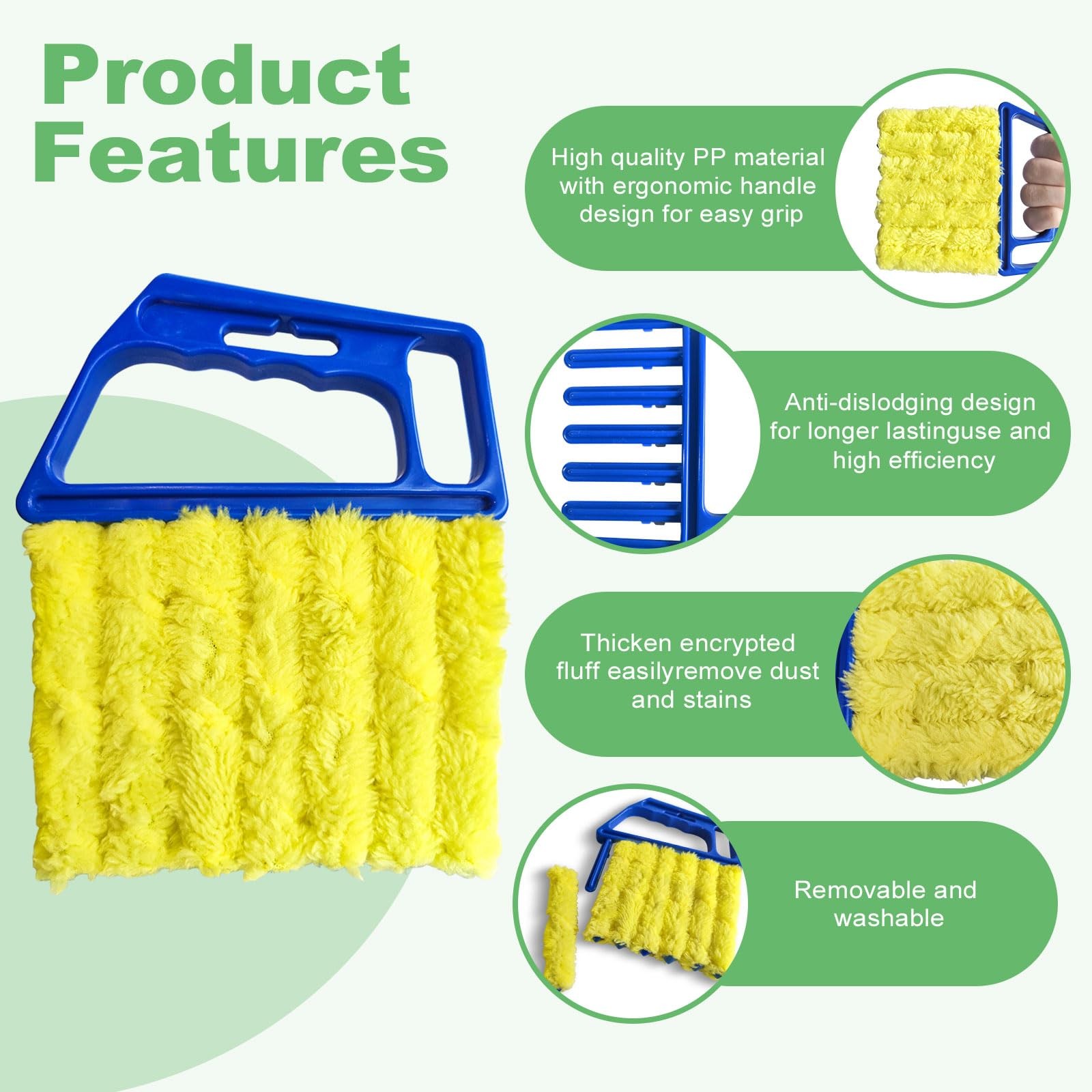 4Pcs Blind Cleaner Duster Tool Set with 7-Finger & 3-Finger Brushes，Washable …