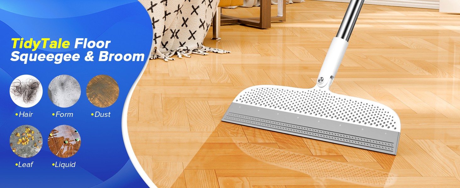 Silicone Floor Squeegee, 180° Rotating Air Broom, Squeegee for Floor with a Long