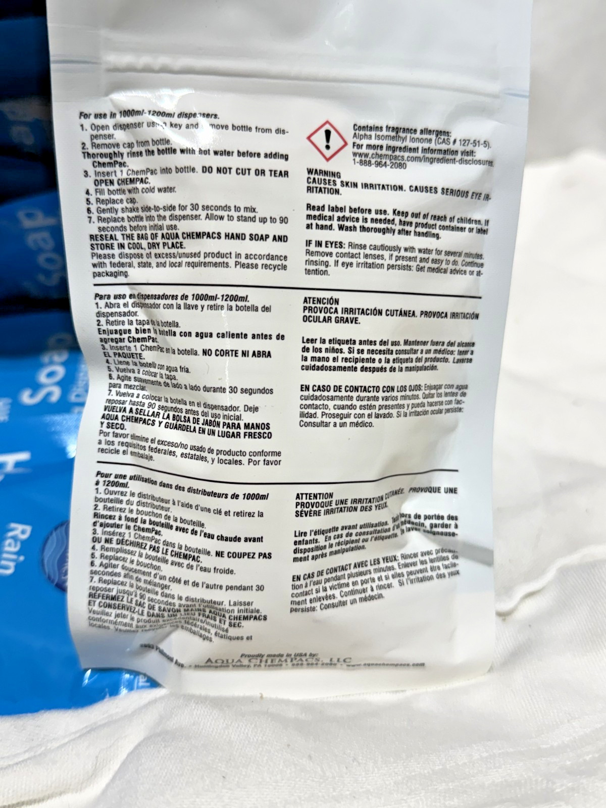50 Bags Aqua ChemPacs Rain Foam Hand Soap 9321264 Dissolvable Pods Case 200 Pack