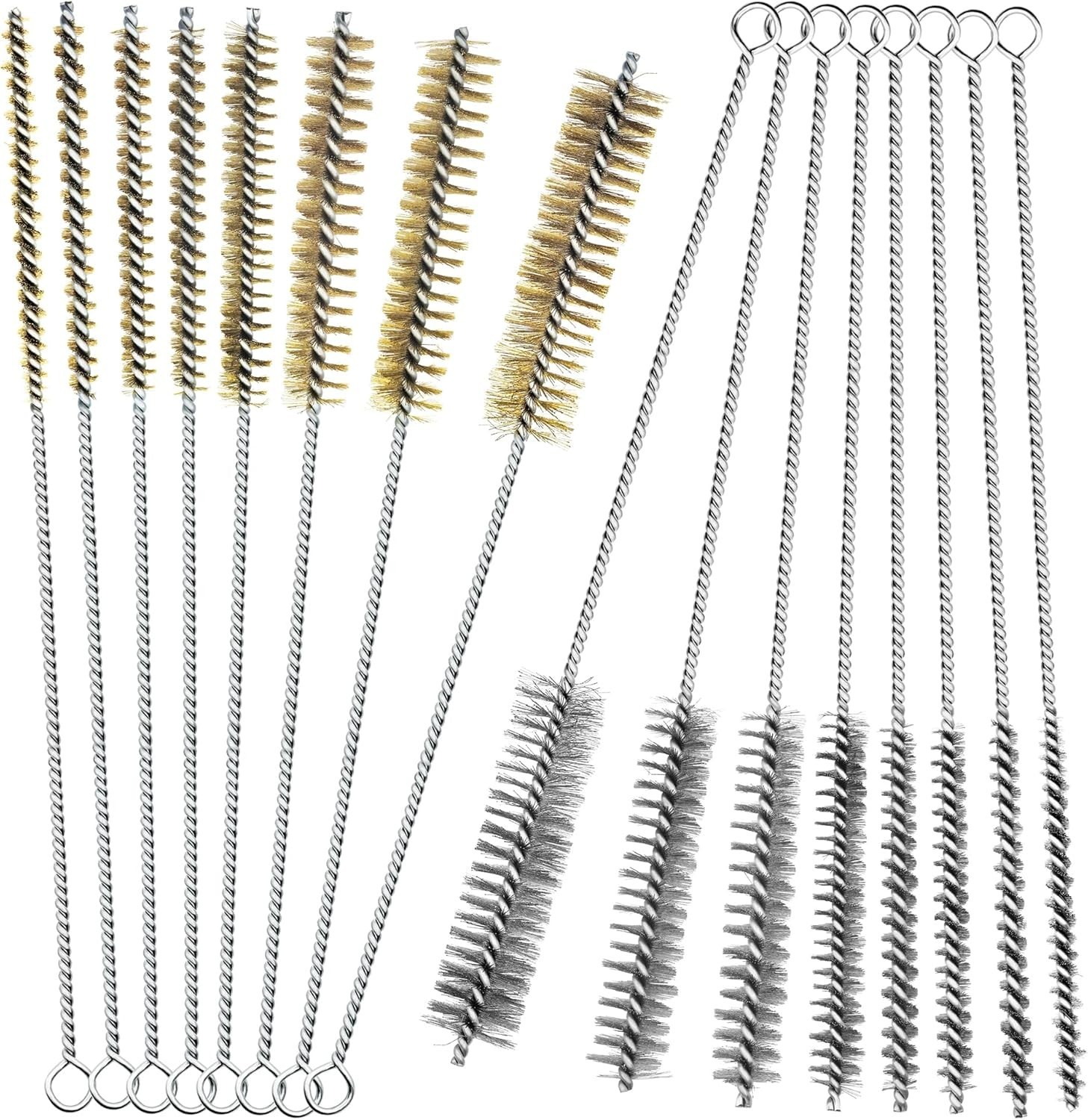 16Pcs Stainless Steel & Brass Wire Tube Brushes Bottle Brush Set,12″ Long Wir…