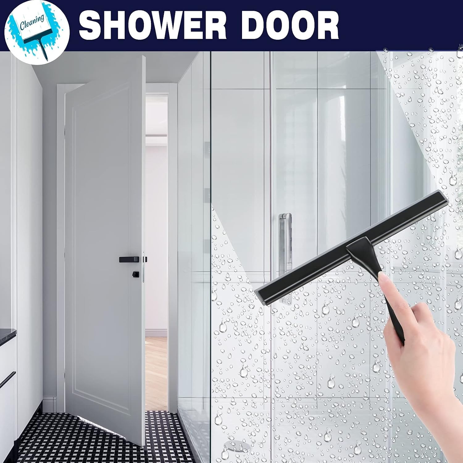 Shower Squeegee, 10-Inch Matte Black Squeegee, All-Purpose Stainless Steel