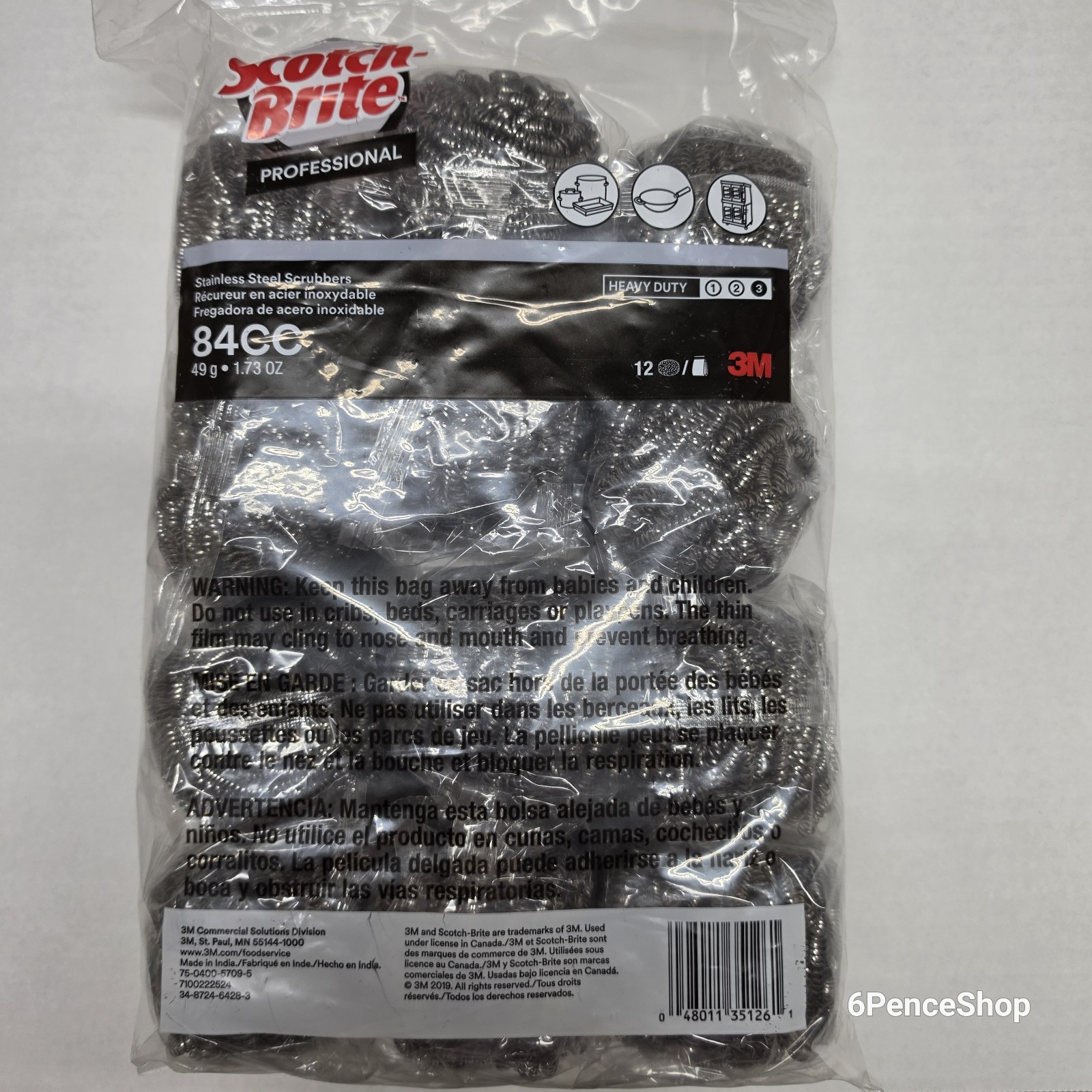 3M SCOTCH-BRITE 12PCS STEEL WOOL SCRUBBER PADS, 12 PACK – STAINLESS STEEL 84cc