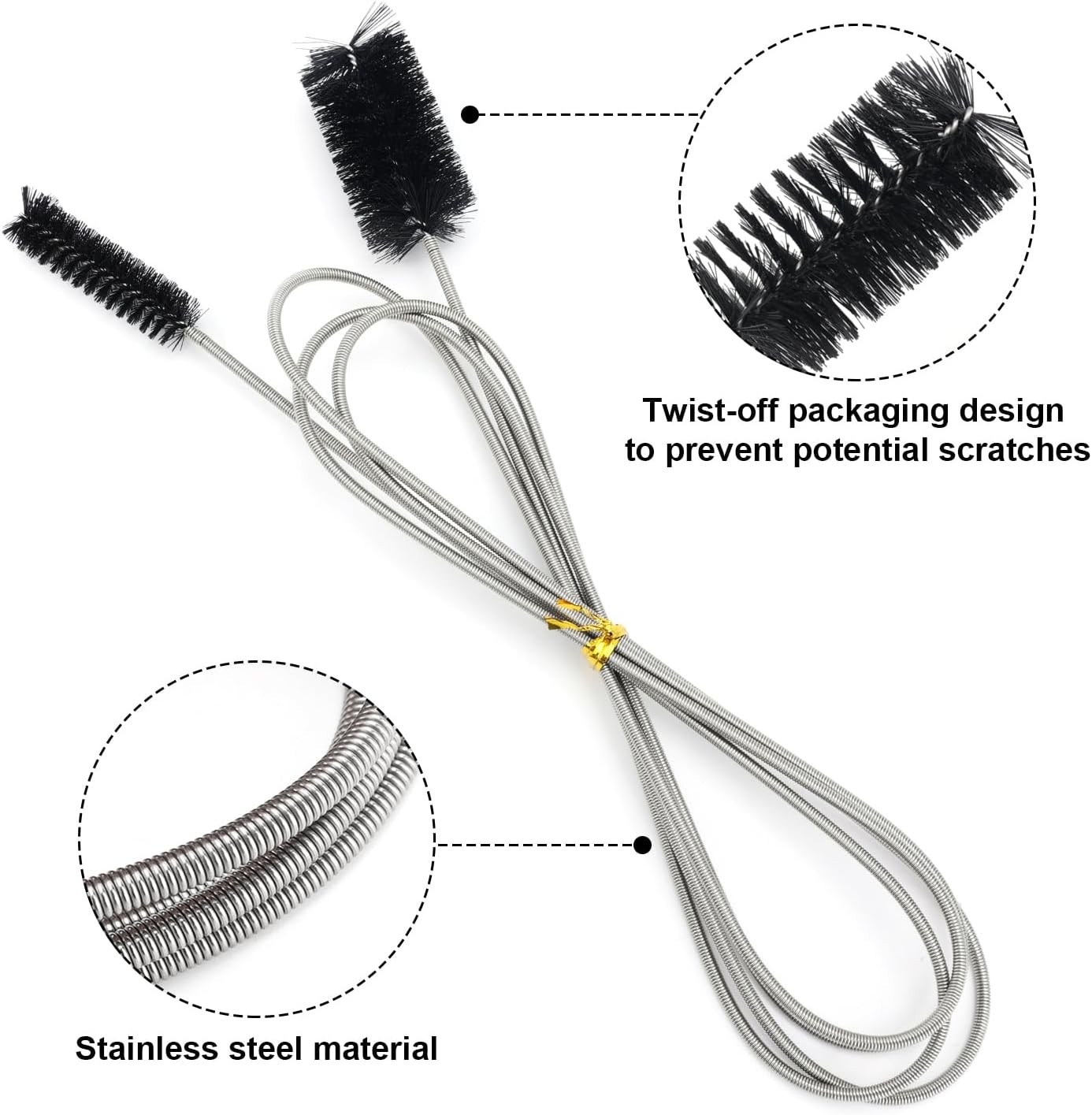 Flexible Metal Tube Brush 66.93 Inch Drain Pipe Cleaning Tool for Narrow Holes