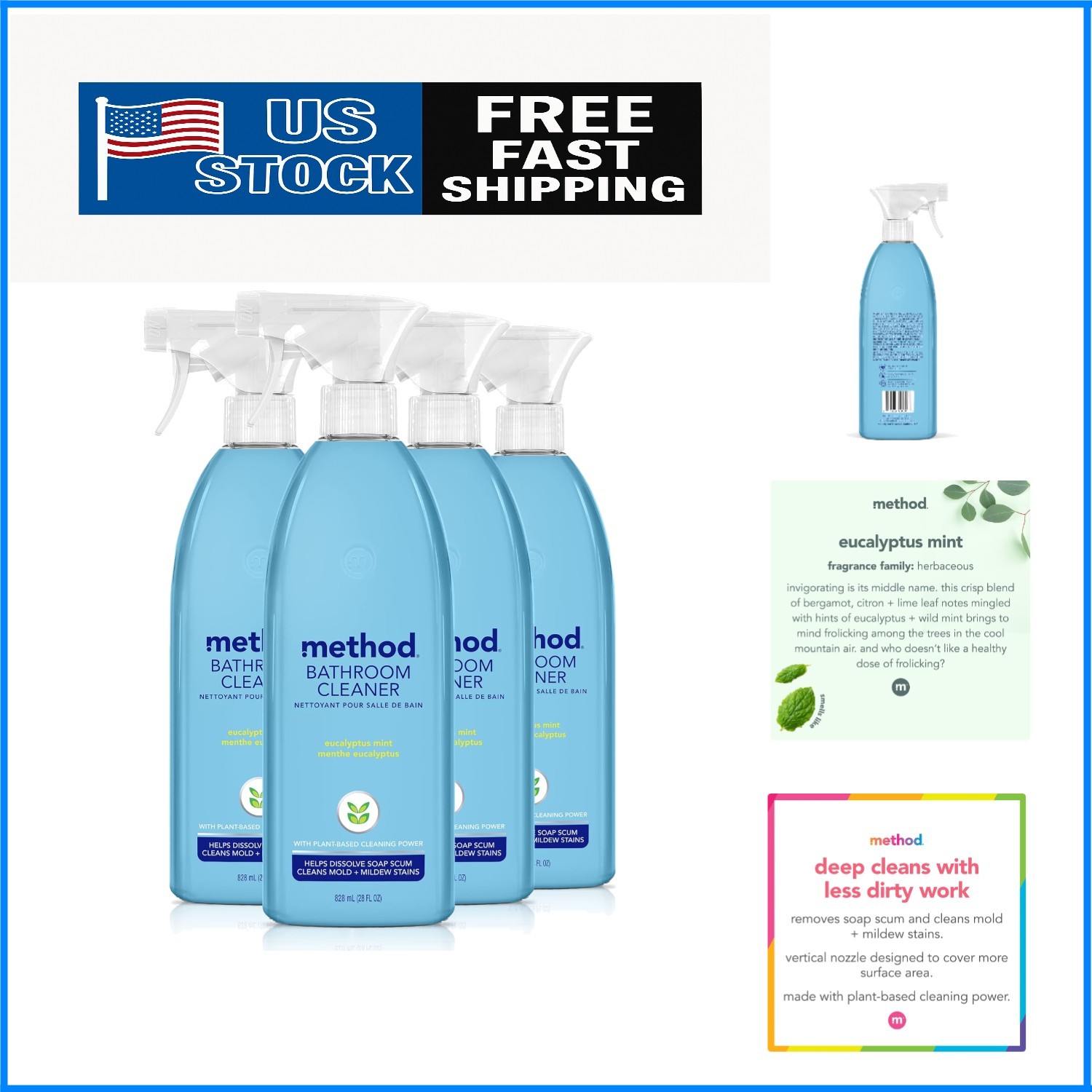 Biodegradable Bathroom Cleaner – 28 Fl Oz Eucalyptus Mint, Eco-Conscious Power