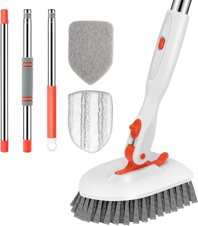 3in1 Shower Tile Tub Scrubber Brush with 52in Adjustable Handle 3 Replace Heads