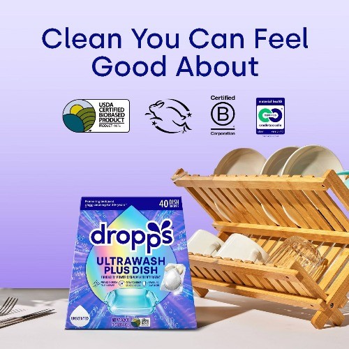 Dropps Dish UltraWash Plus Biobased Detergent Pods – Unscented – 16.93oz/40ct