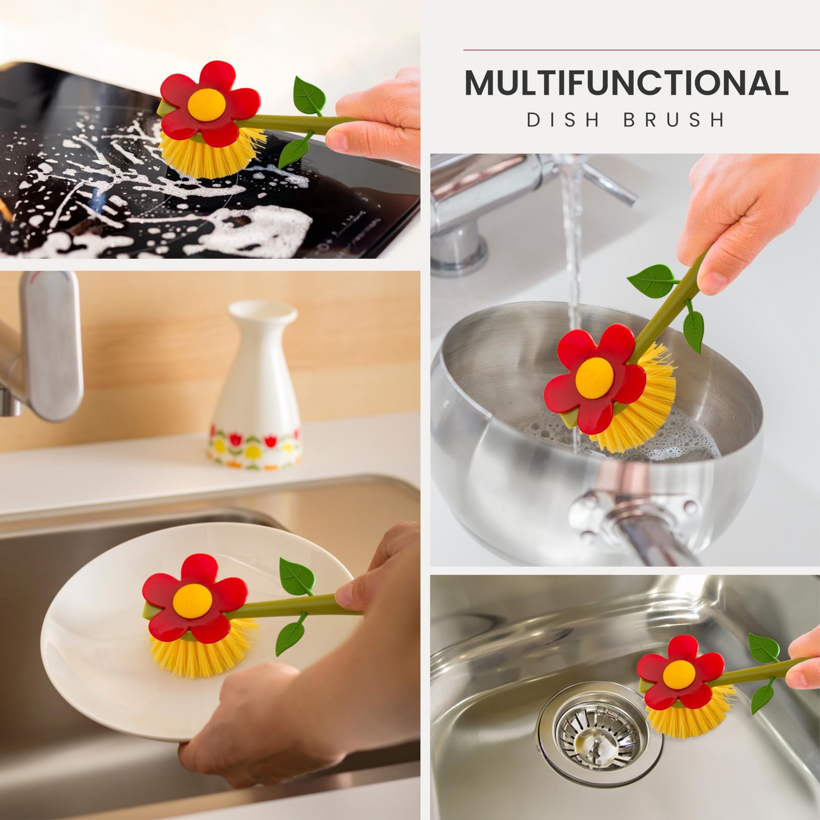 Vigar Flower Power Dish Brush with Vase Brush Holder, Dish Brush with Handle …