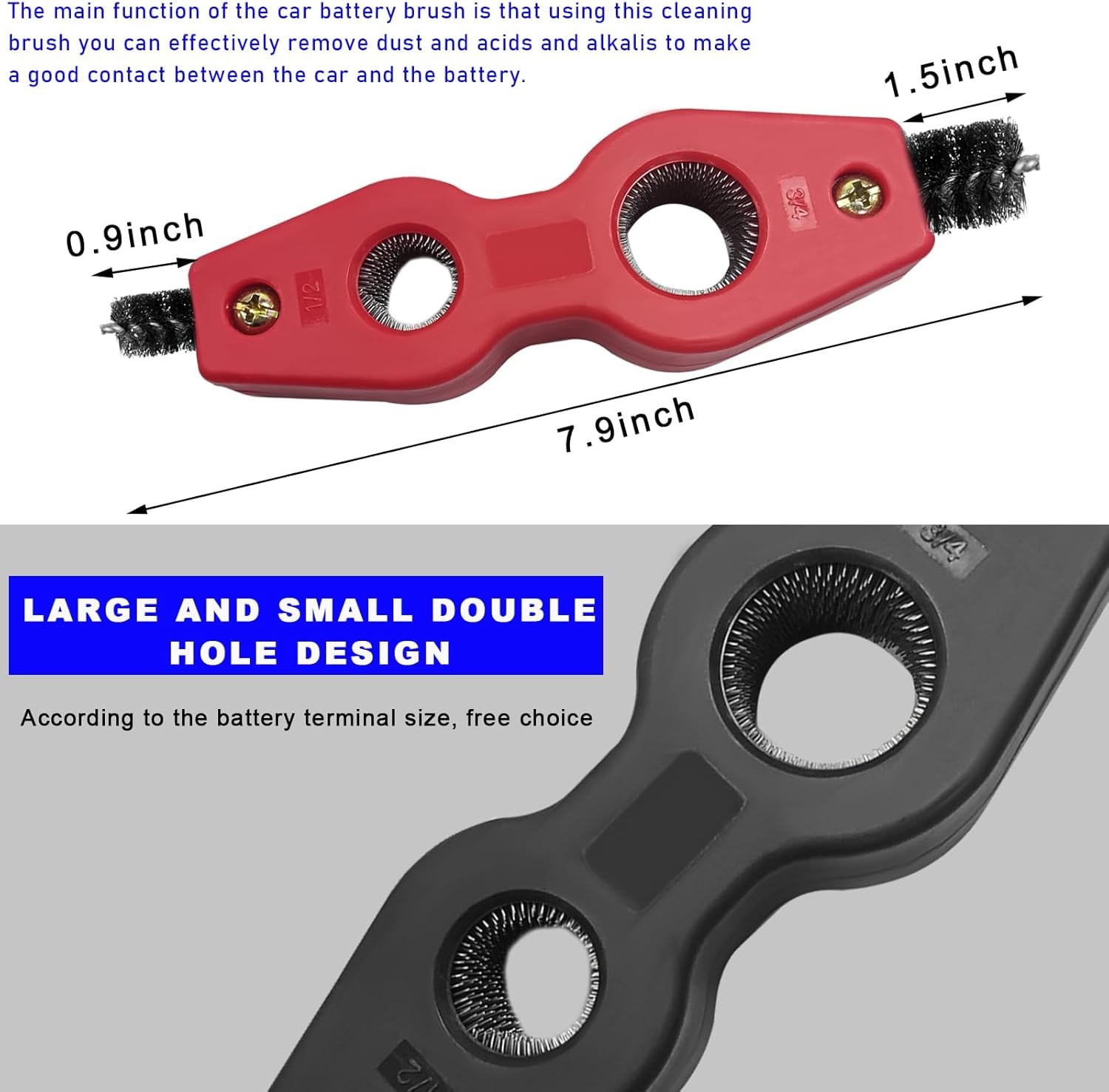 Battery Terminal Cleaning Brush, 4 in 1 Anti-Corrosion Car Ba Color: Black+Red