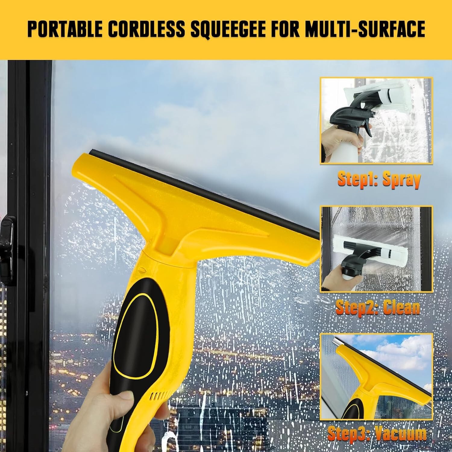Mellif Window Vacuum Squeegee Cordless Rechargeable 36″-61″ Telescopic Pole