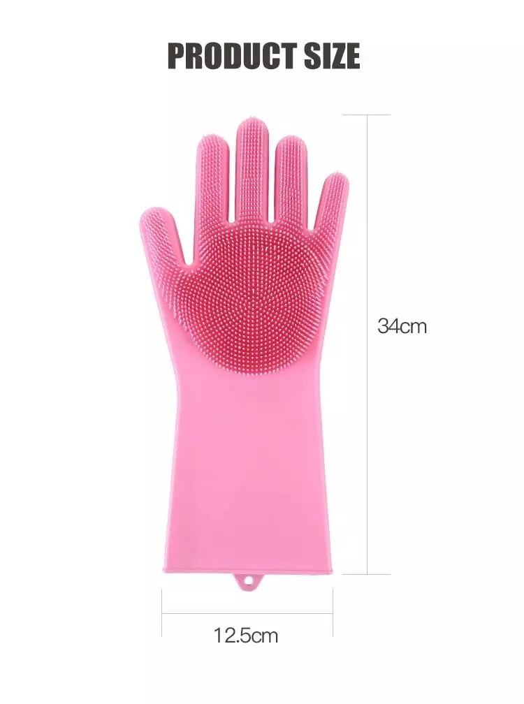 Silicone Dishwashing Gloves, Finger Tips with Bristles Cleaning Brush  (2 Pairs)