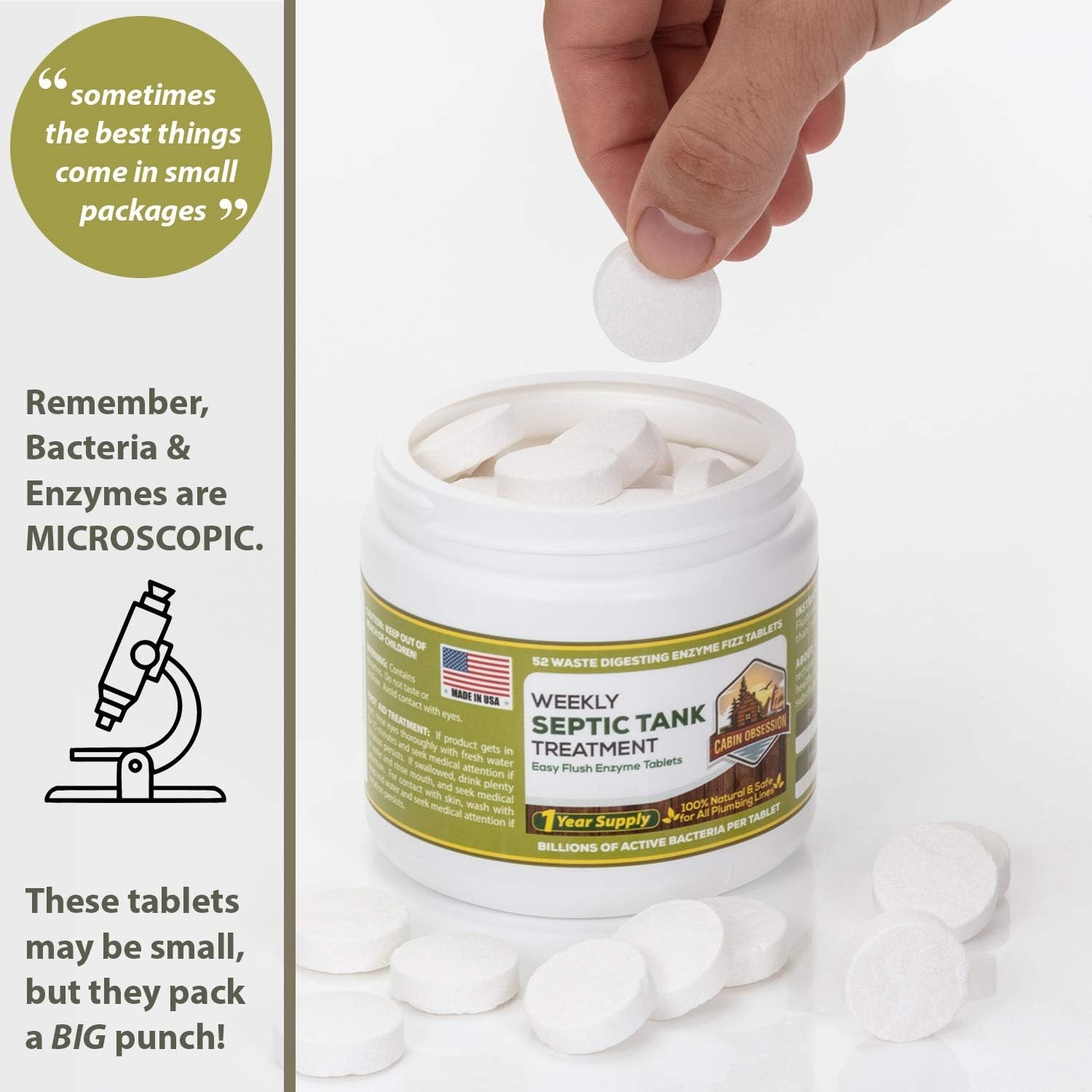 52 Weekly Septic Tank Treatment Fizz Tablets – Easy Flush Bio Toilet Tabs with B