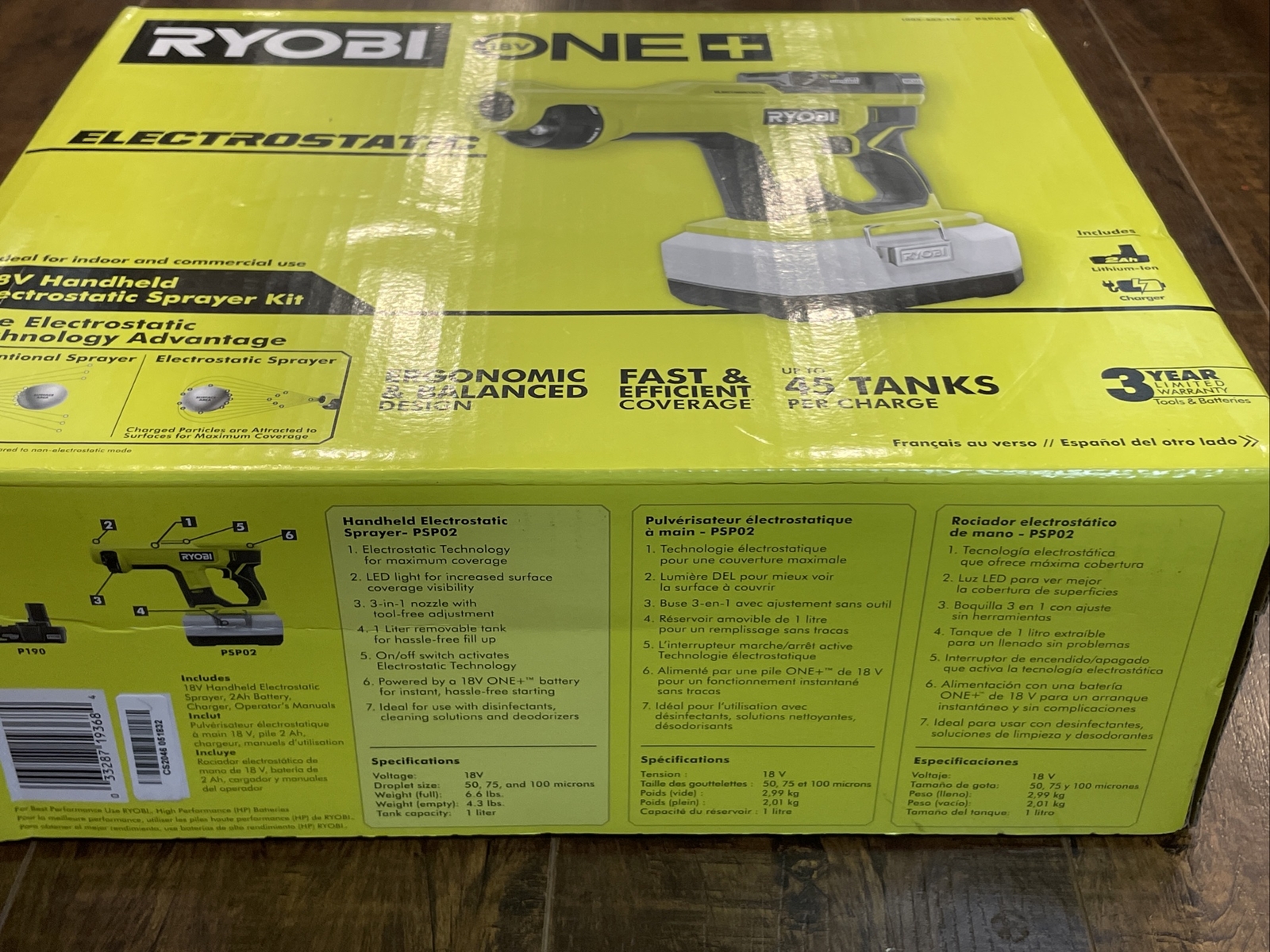 Ryobi PSP02K One+ 18V ElectroStatic Handheld Sprayer Kit W/ Battery/Charger New!
