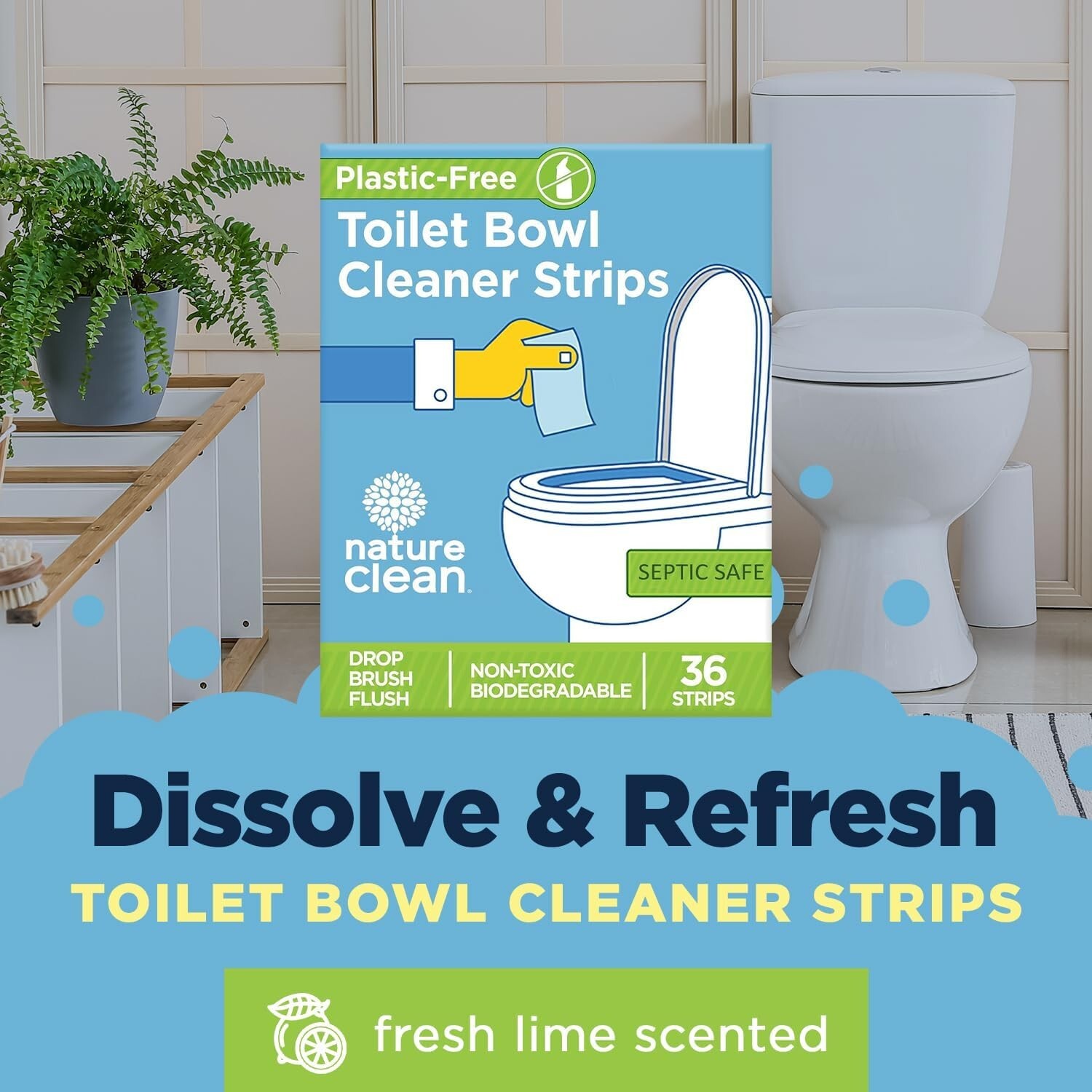 Non-Toxic Toilet Bowl Cleaners Strips 36 Count, Plastic-Free Packaging, Natural