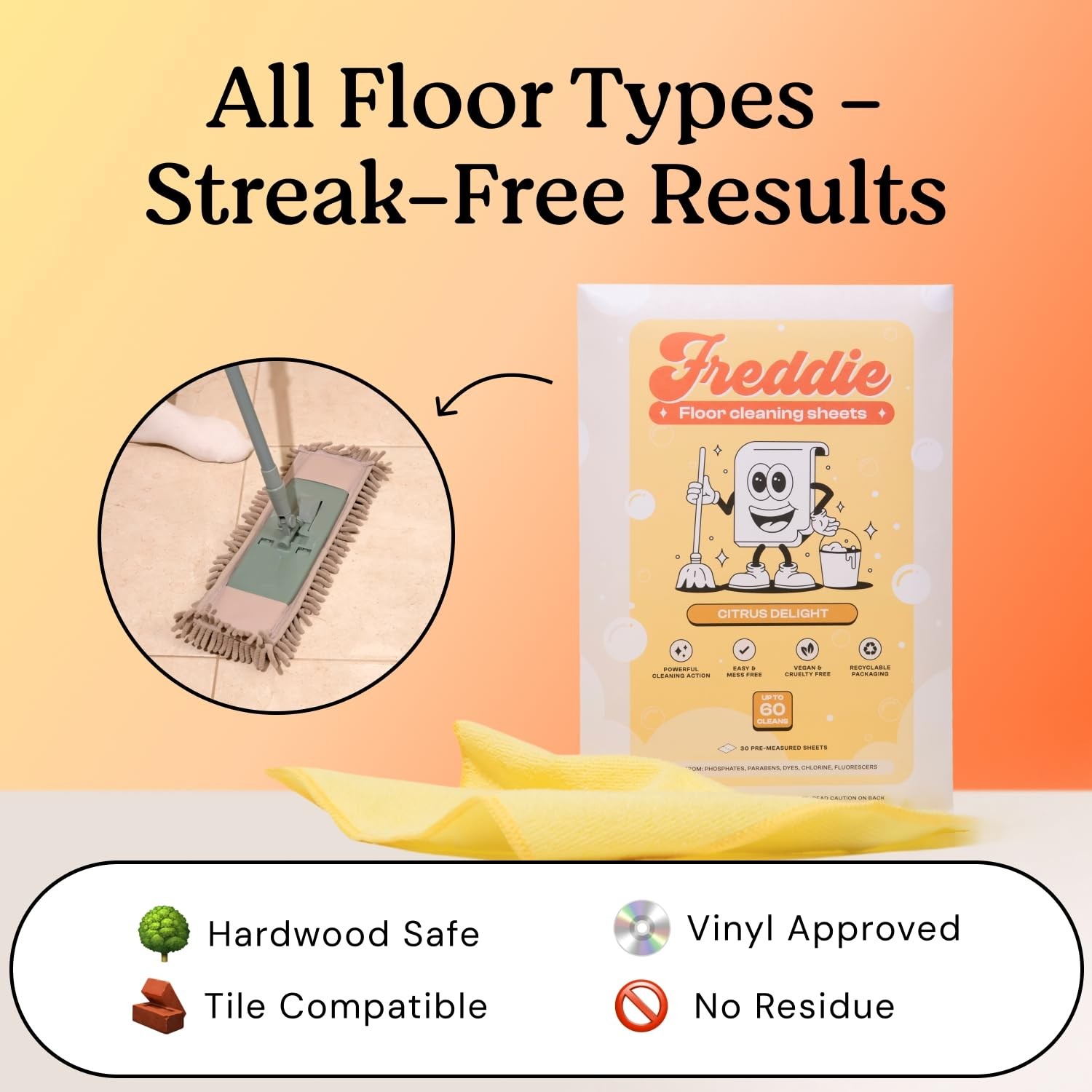 Floor Cleaning Sheets – Citrus Delight Scent – Plastic Jug– Multi-Surface Cl…