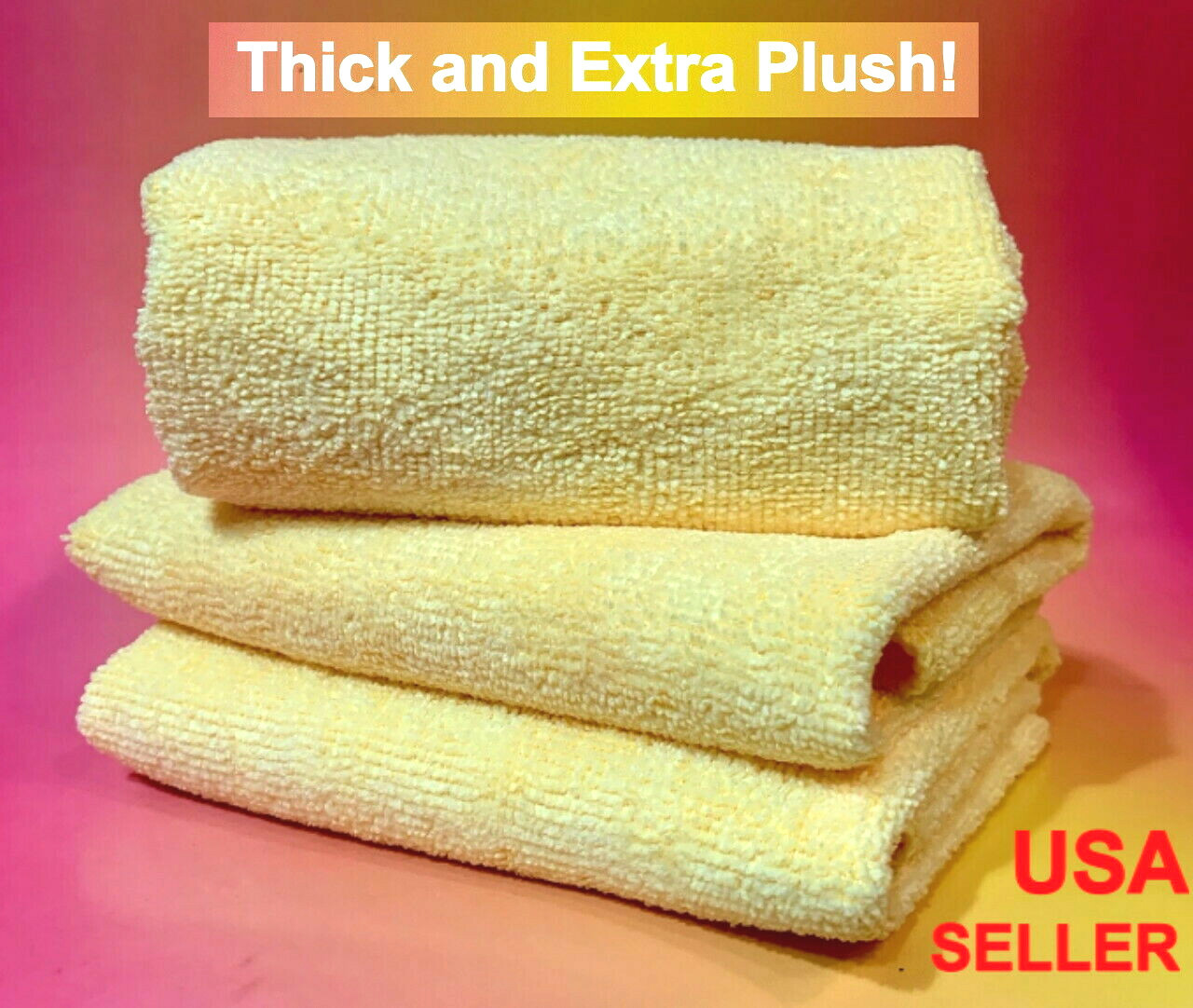3 YELLOW MICROFIBER CLEANING WASH CLOTH TOWEL RAG 16″x16″ 300GSM DISHES GLASS