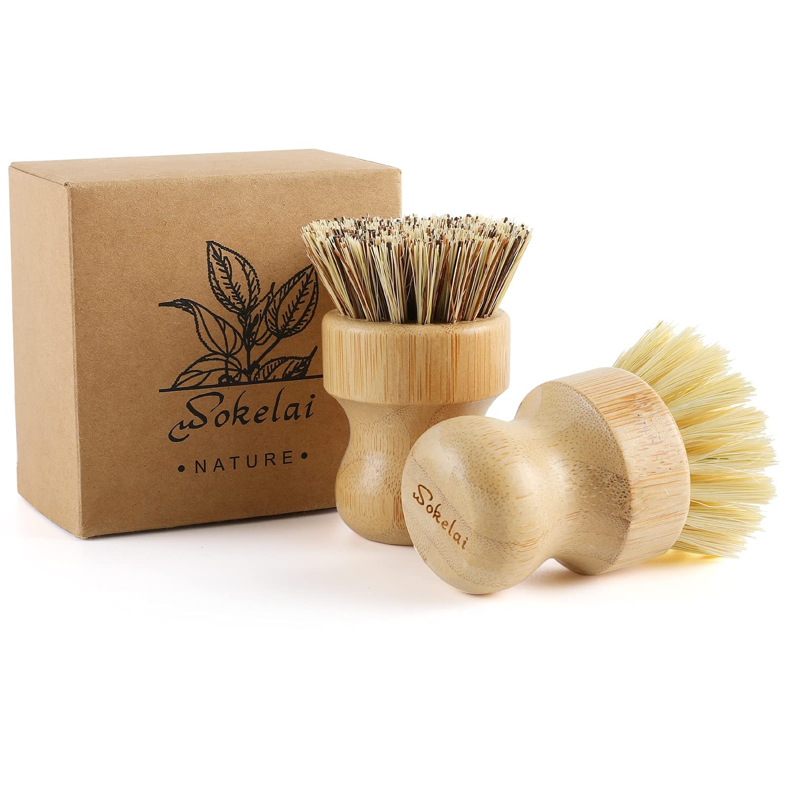 Bamboo Dish Scrub Brushes Set for Kitchen – Wooden Cleaning Scrubbers Brushes E