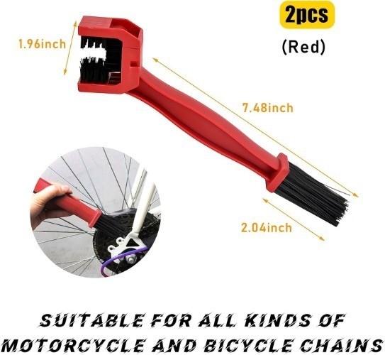 2 PC Chain Brush, Chain Cleaning Brush Tool, Chain Gears Maintenan Color: Red