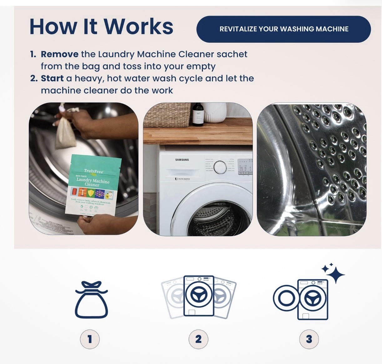 Truly Free Home Laundry Washing Machine Cleaner Powder Cleans Washers Non-toxic