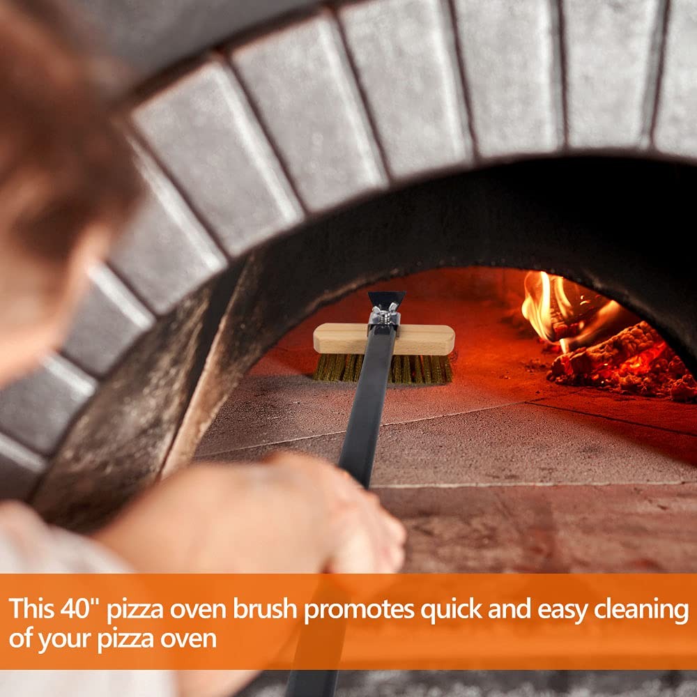Pizza Oven Brush with Scraper Brass Bristles Pizza Brush for Pizza Oven 40.5”…