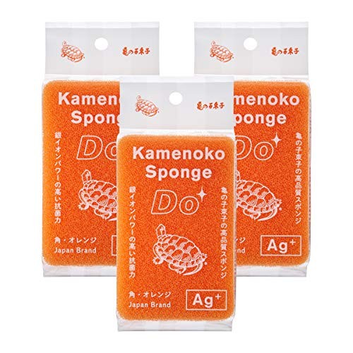 Kamenoko Sponge Do Square Orange 3-Pack Set High Quality Kitchen Sponge Japan