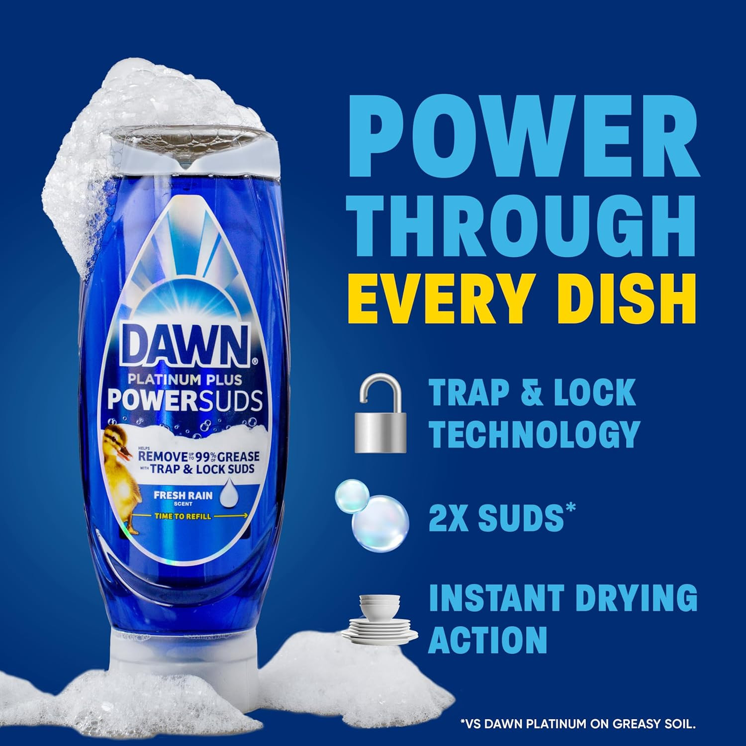 Platinum plus Powersuds Liquid Dish Soap, 17.4 Oz. Ez-Squeeze Bottle