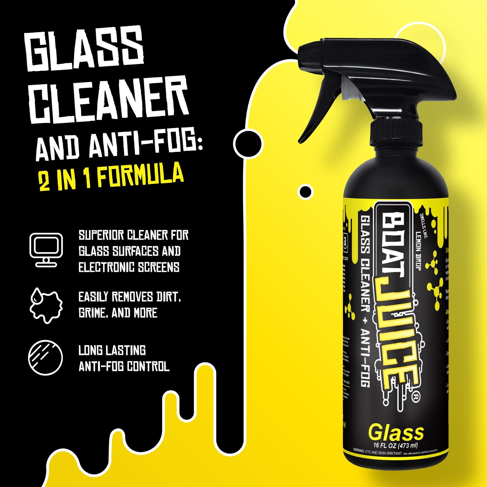 Boat Juice 2in1 Glass Cleaner & Anti-Fog 16 Fl Oz (Pack of 1), Clear