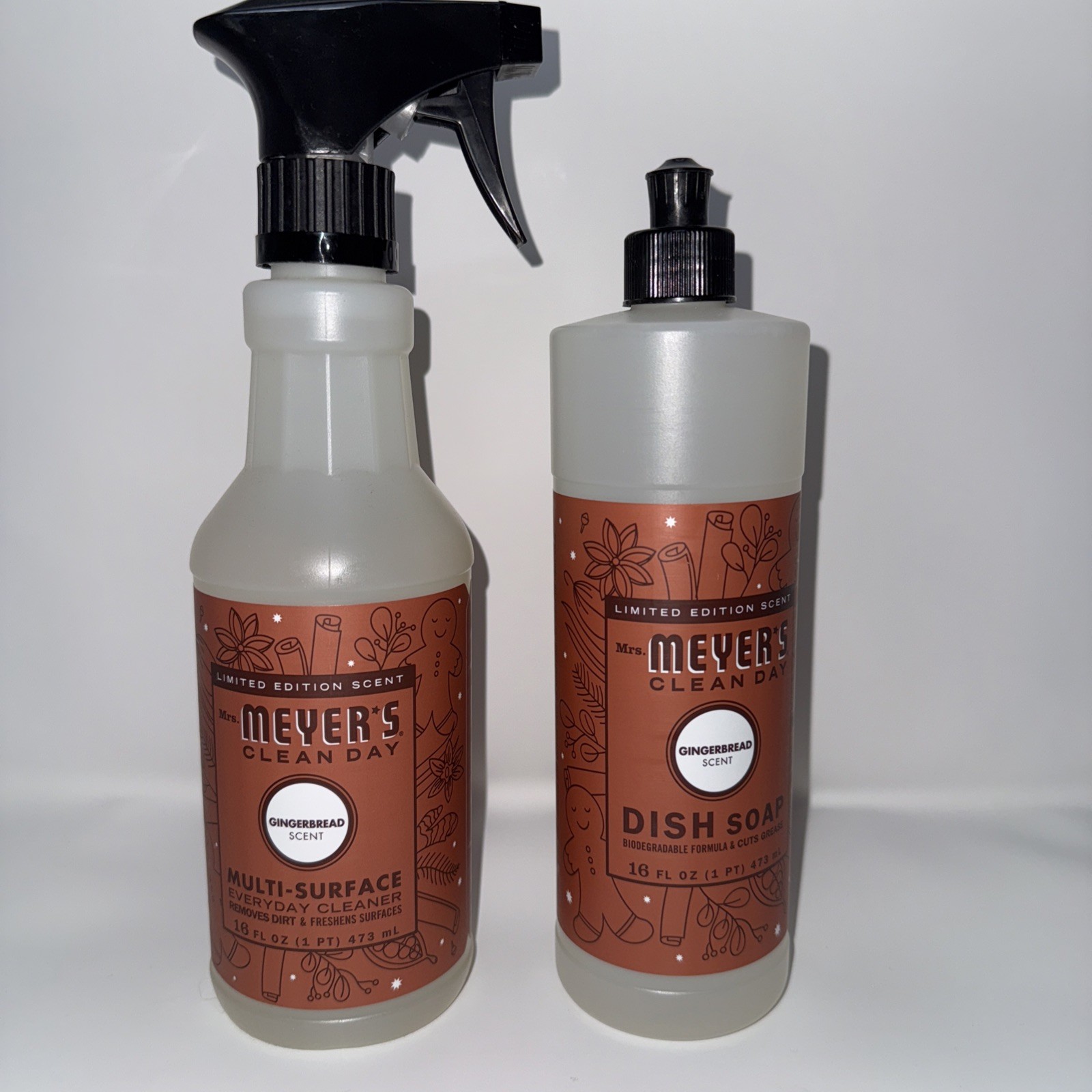 Mrs Meyers Clean Day Dish Soap & Multi Surface Cleaner Gingerbread 16oz 2-Pk