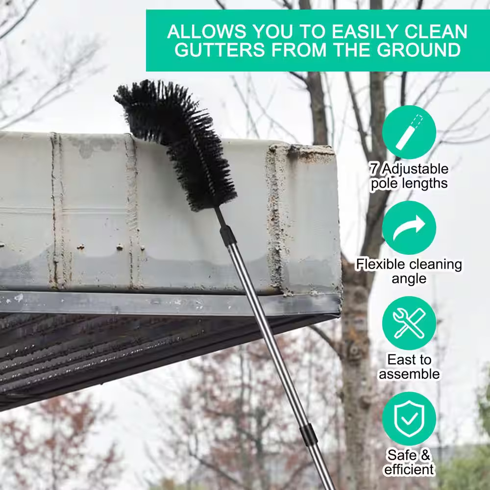 11.5 Ft. Gutter Cleaning Utility Brush with Telescoping Handle, Rain Cleaner Ext