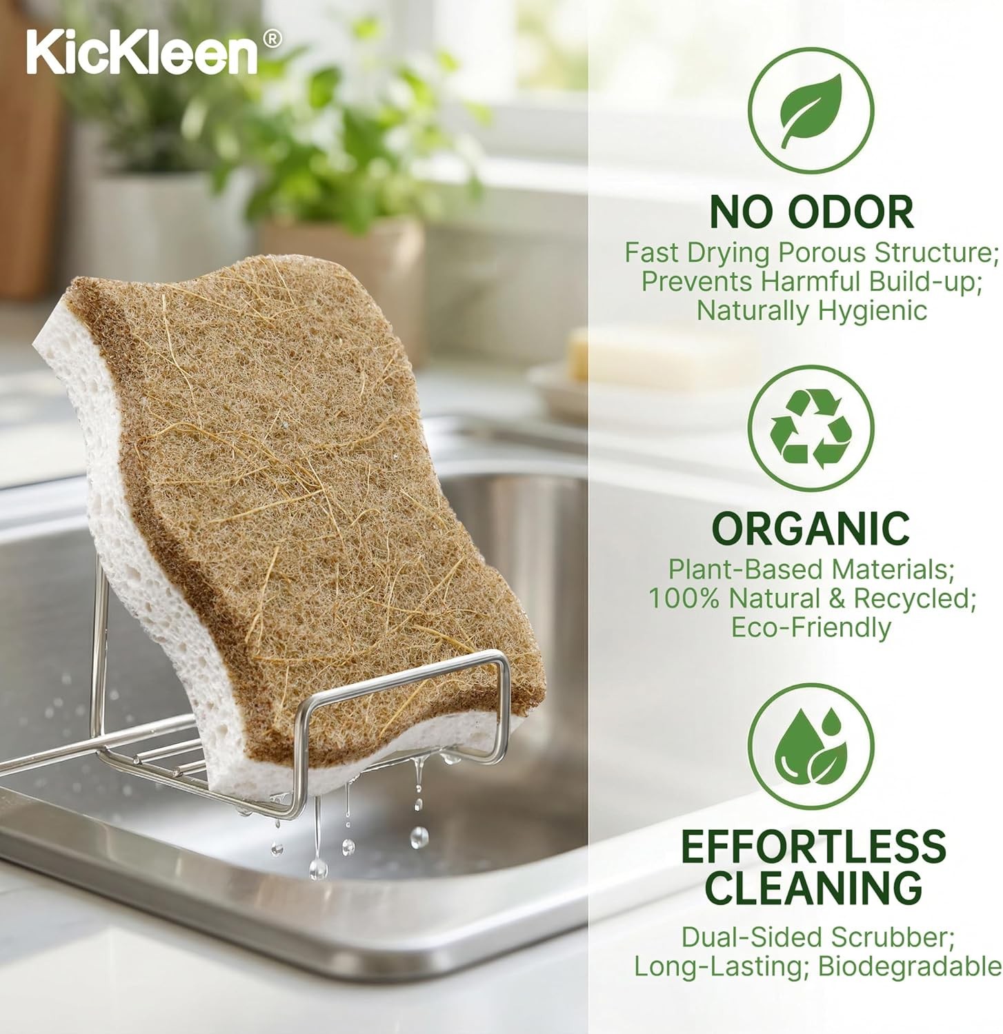 9 Pack Kickleen Biodegradable Natural Kitchen Sponges – Compostable Cellulose