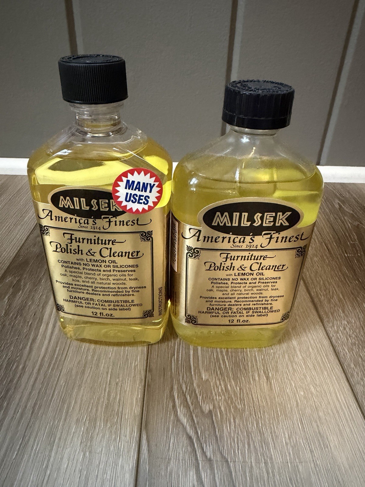 Vintage Milsek Furniture Polish & Cleaner W/ Lemon Oil Glass 12 Oz Bottle Lot 2