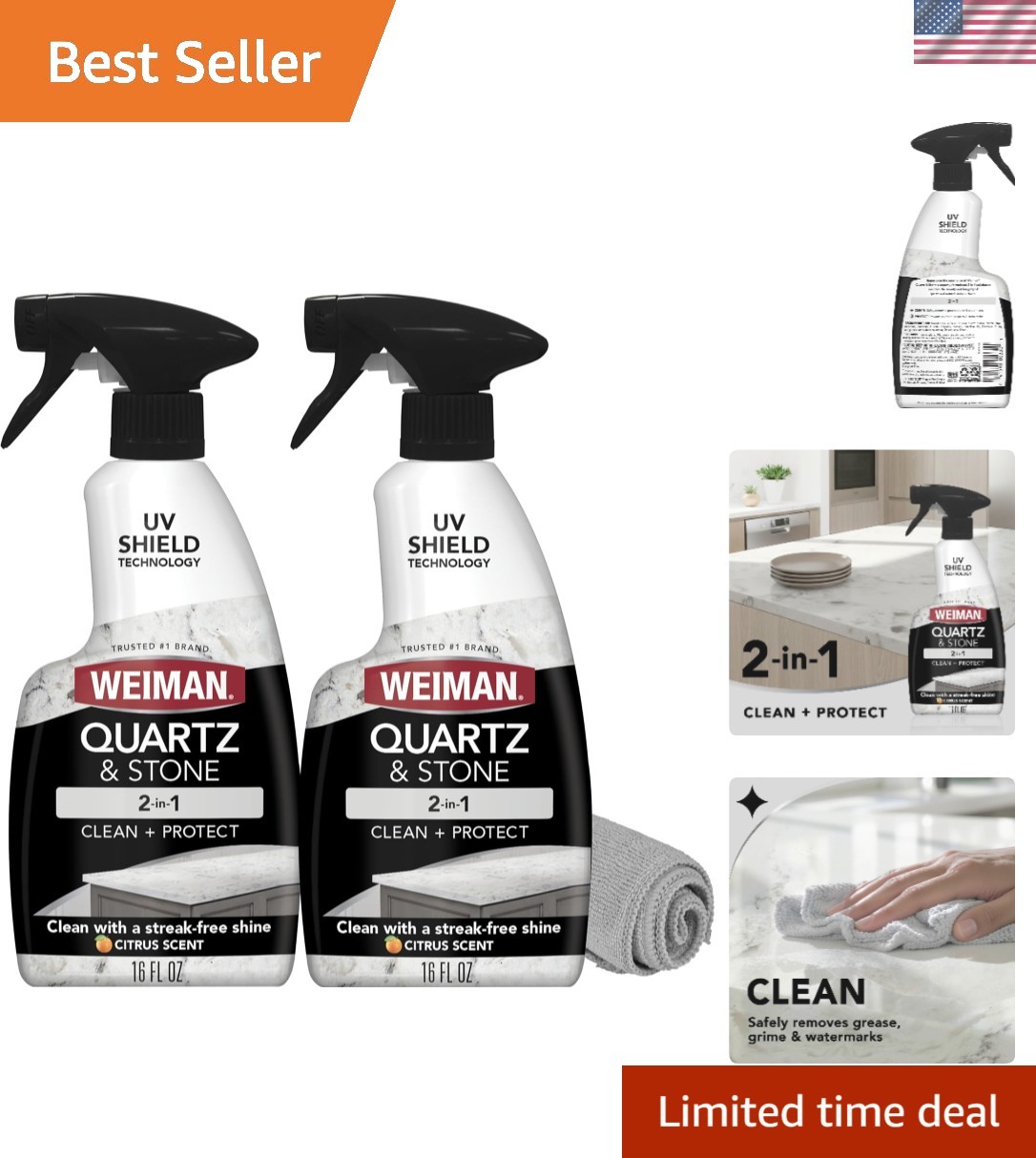 Quartz Cleaner & Polish 2-Pack – Natural Ingredients for Spotless Stone Surfaces
