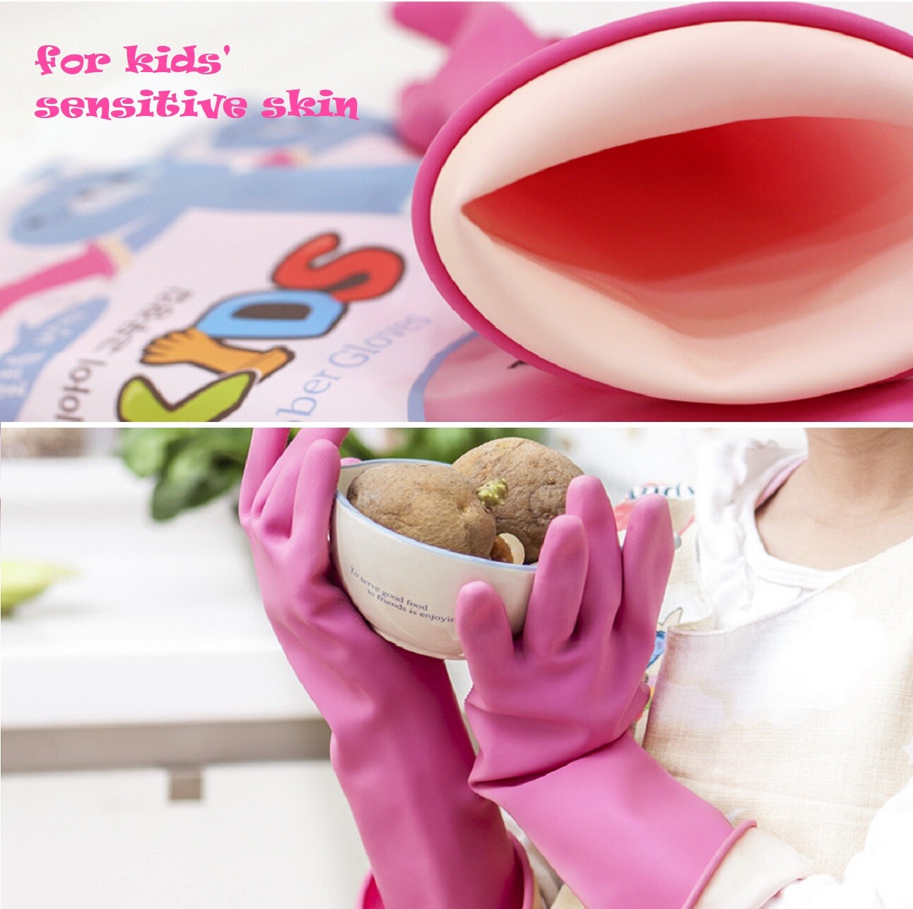 Kids Reusable Multipurpose Waterproof Hand Protection Latex Dish Rubber Gloves