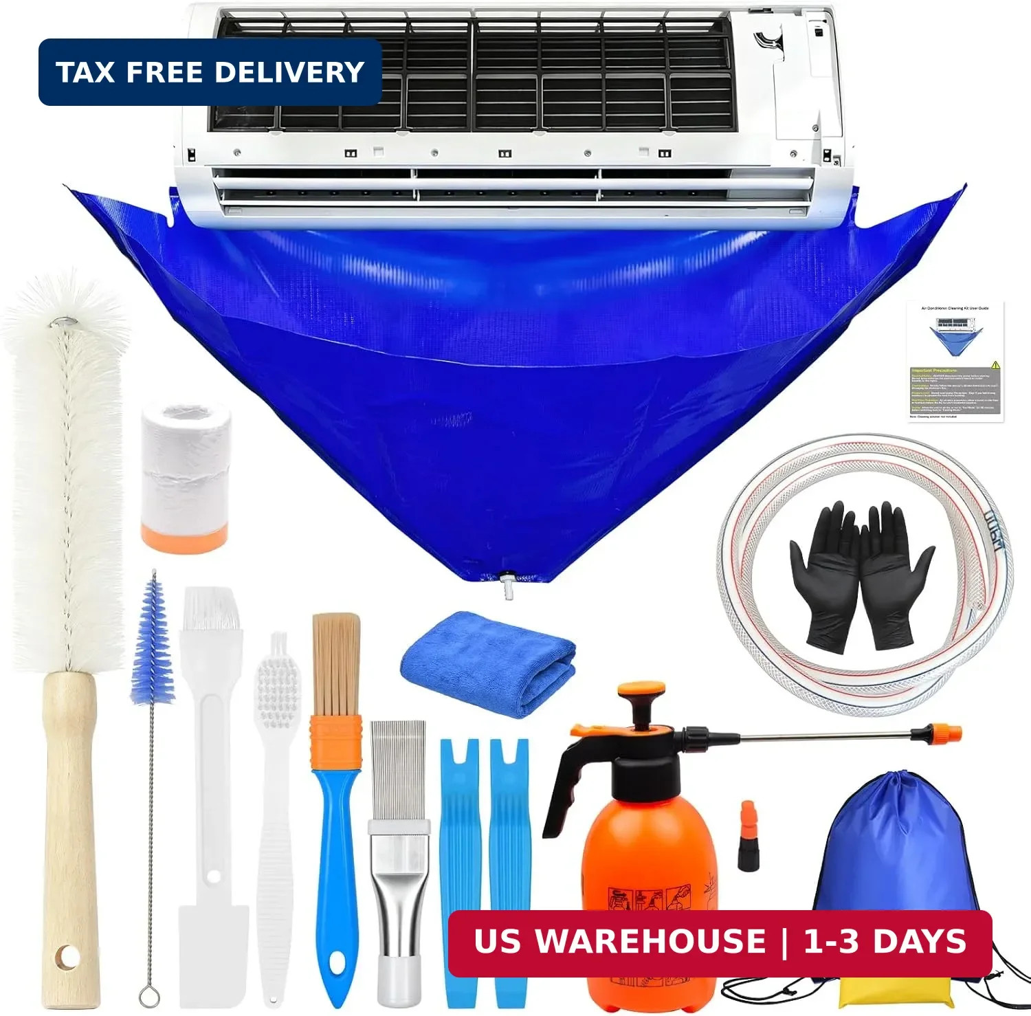 16PCS Mini Split Cleaning Kit – with 2L Pressure Sprayer, Water-Resistant PVC Ba
