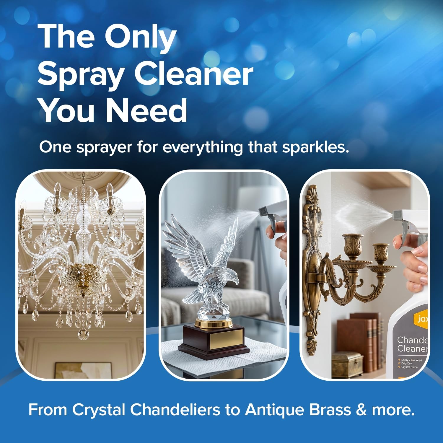 Jaxry Professional Crystal Chandelier Cleaner Drip Dry Spray No Wipe, 32 oz