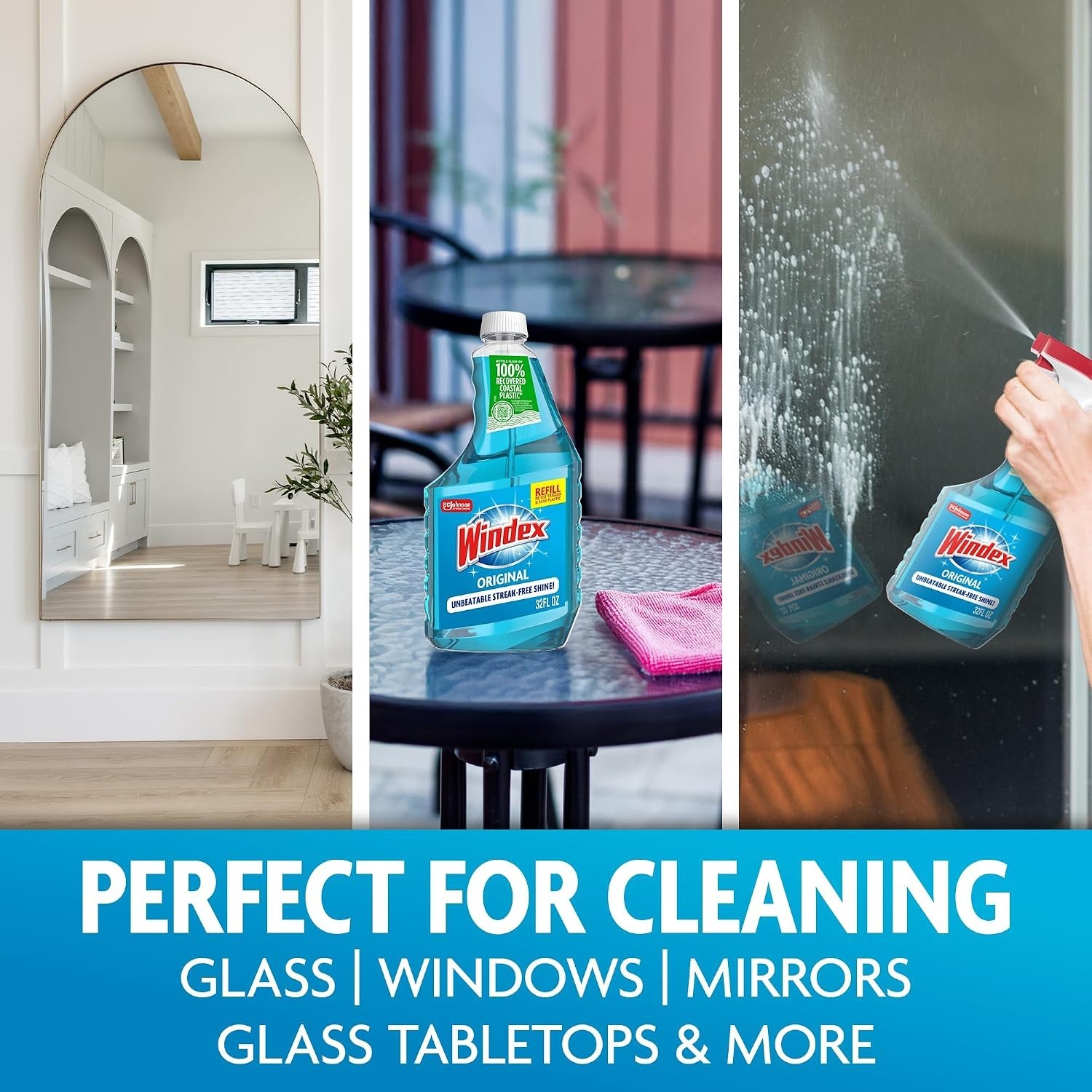 Three 32 Oz Bottles of Streak Free Glass Cleaner with Eco-Friendly Trigger